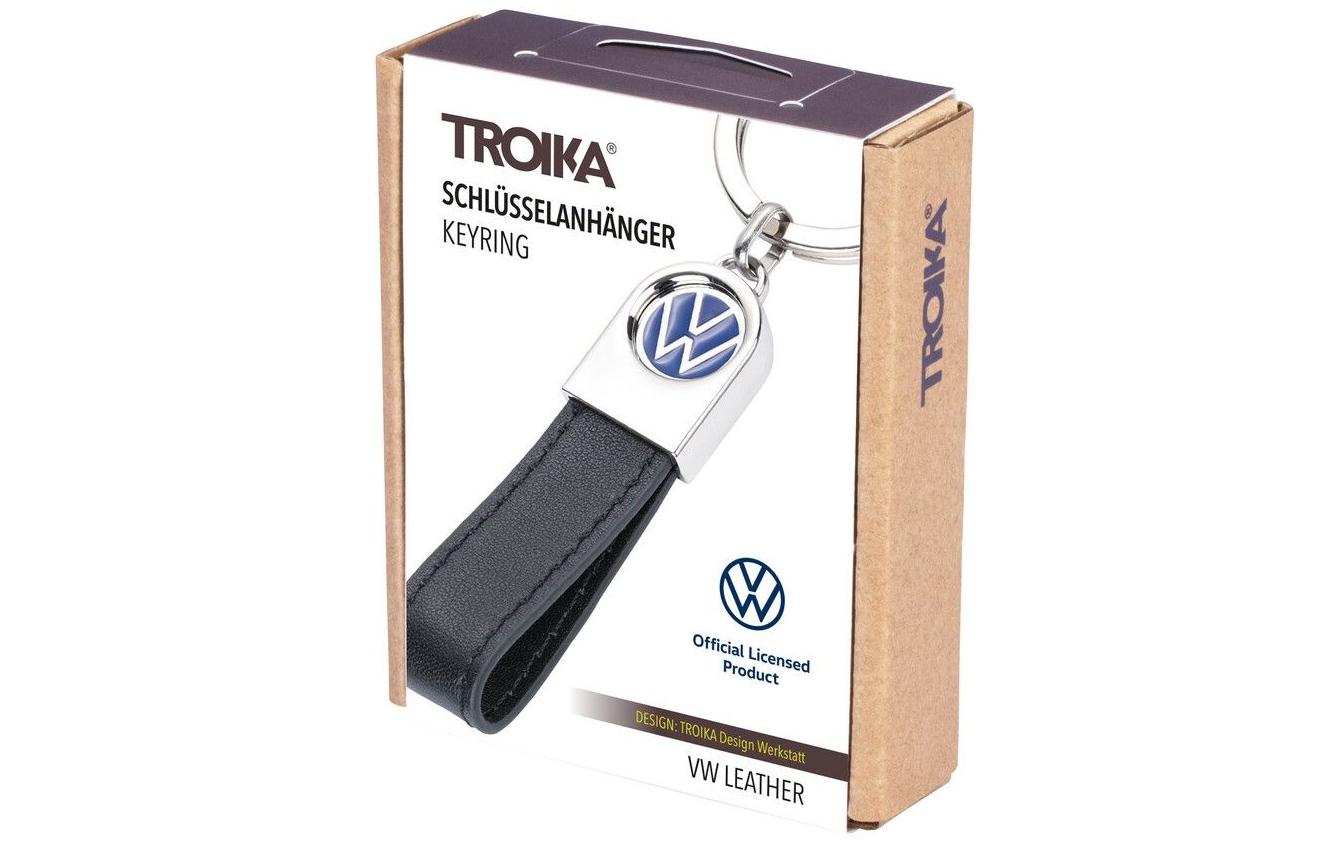 TROIKA Schlüsselanhänger VW Lederschlaufe – Leder/Metall, Schwarz, 115 × 35 × 7 mm, 6er-Pack