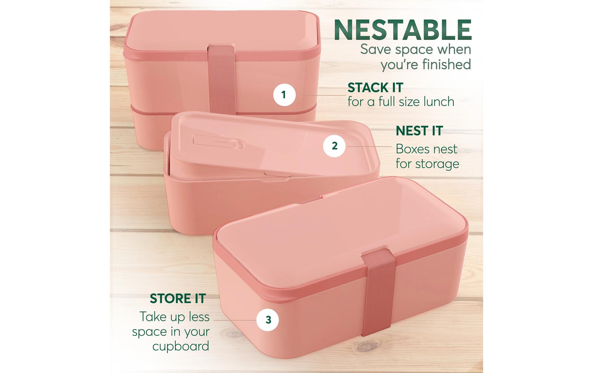 Umami Nestbare Bento Box – Lunchbox 1,5 l, 11 × 18,2 × 7 cm, Polypropylen (PP), Koralle, Leckdicht