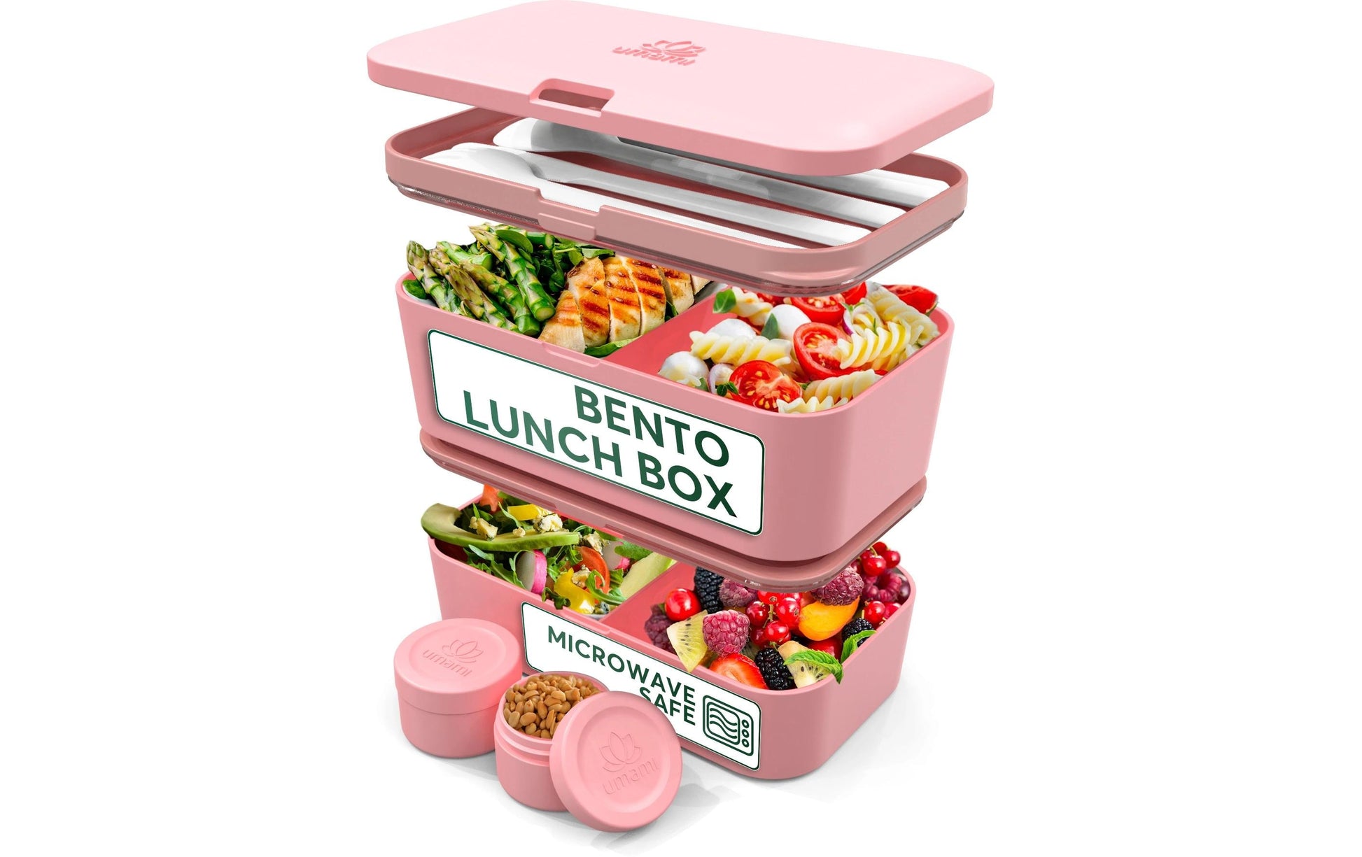 Umami Nestbare Bento Box – Lunchbox 1,5 l, 11 × 18,2 × 7 cm, Polypropylen (PP), Koralle, Leckdicht