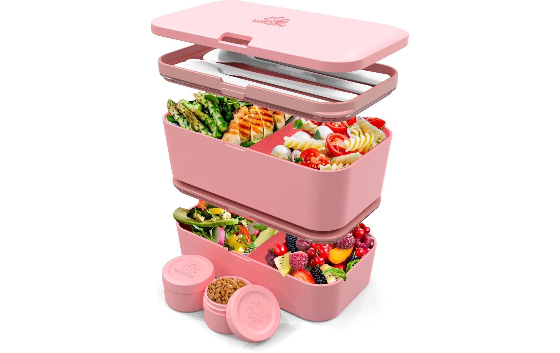 Umami Nestbare Bento Box – Lunchbox 1,5 l, 11 × 18,2 × 7 cm, Polypropylen (PP), Koralle, Leckdicht