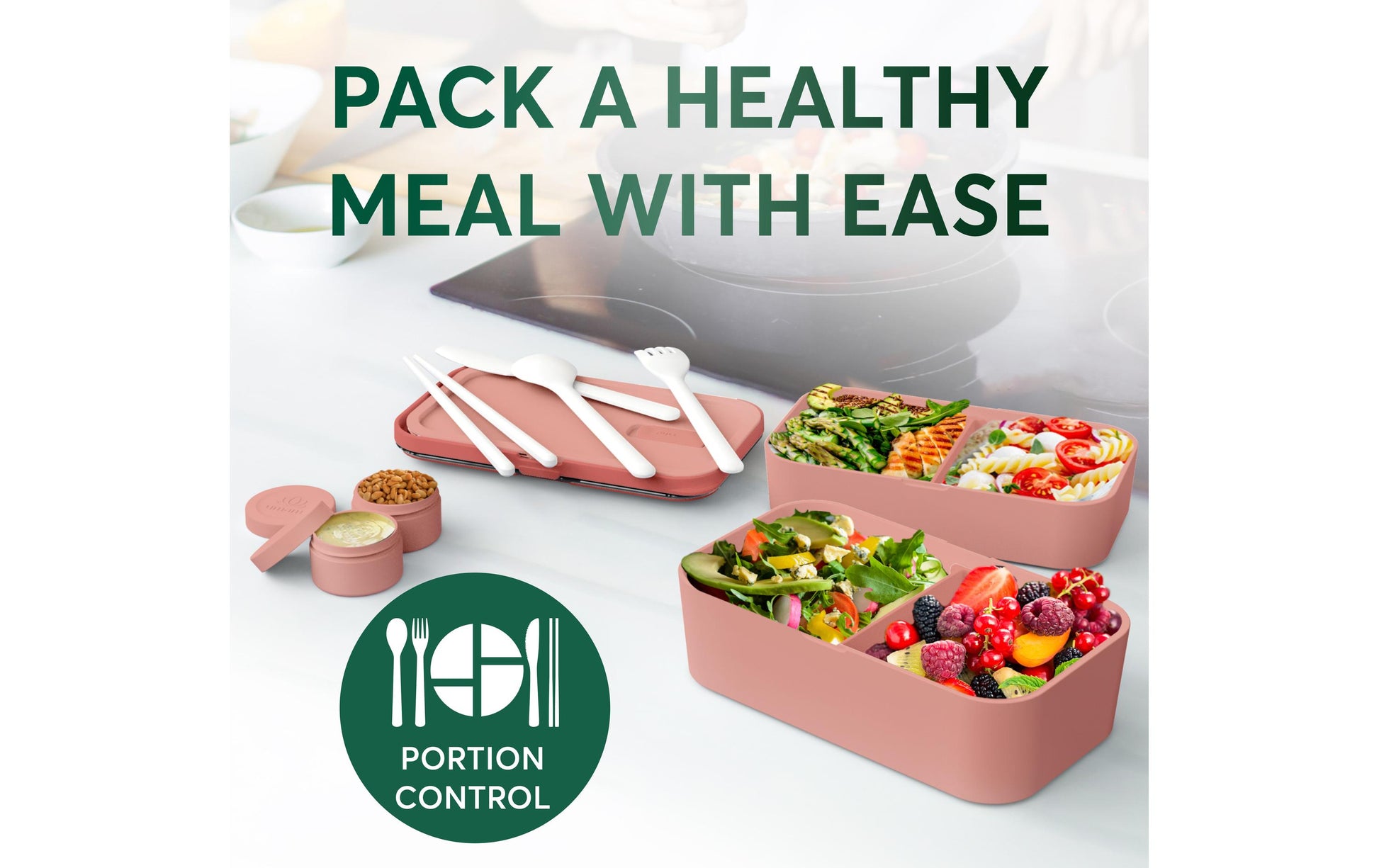 Umami Nestbare Bento Box – Lunchbox 1,5 l, 11 × 18,2 × 7 cm, Polypropylen (PP), Koralle, Leckdicht