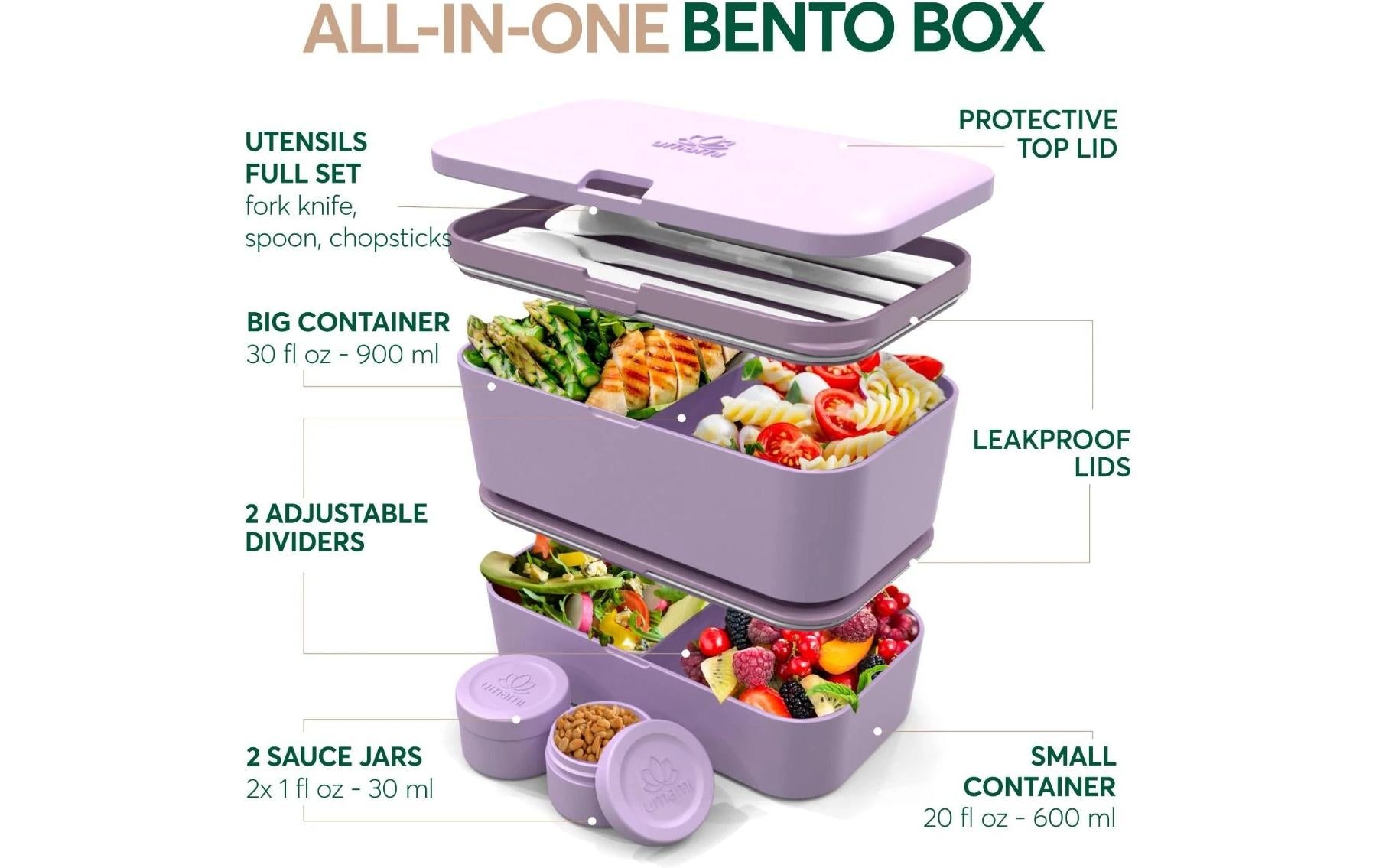 Umami Nestbare Bento Box – Lunchbox 1,5 l, 11 × 18,2 × 7 cm, Polypropylen (PP), Lavendel
