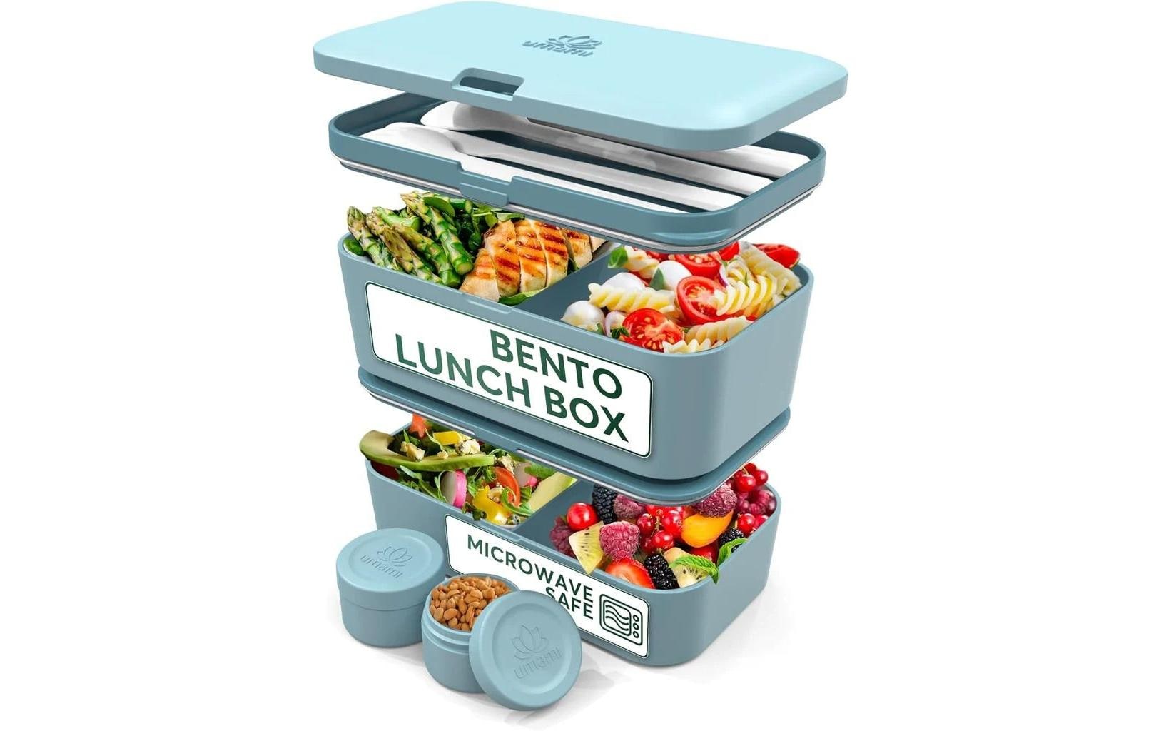 Umami Nestable – Lunchbox 1,5 l, 11 × 18,2 × 7 cm, Polypropylen (PP), Mint/Blau, 2 Fächer, leckdicht