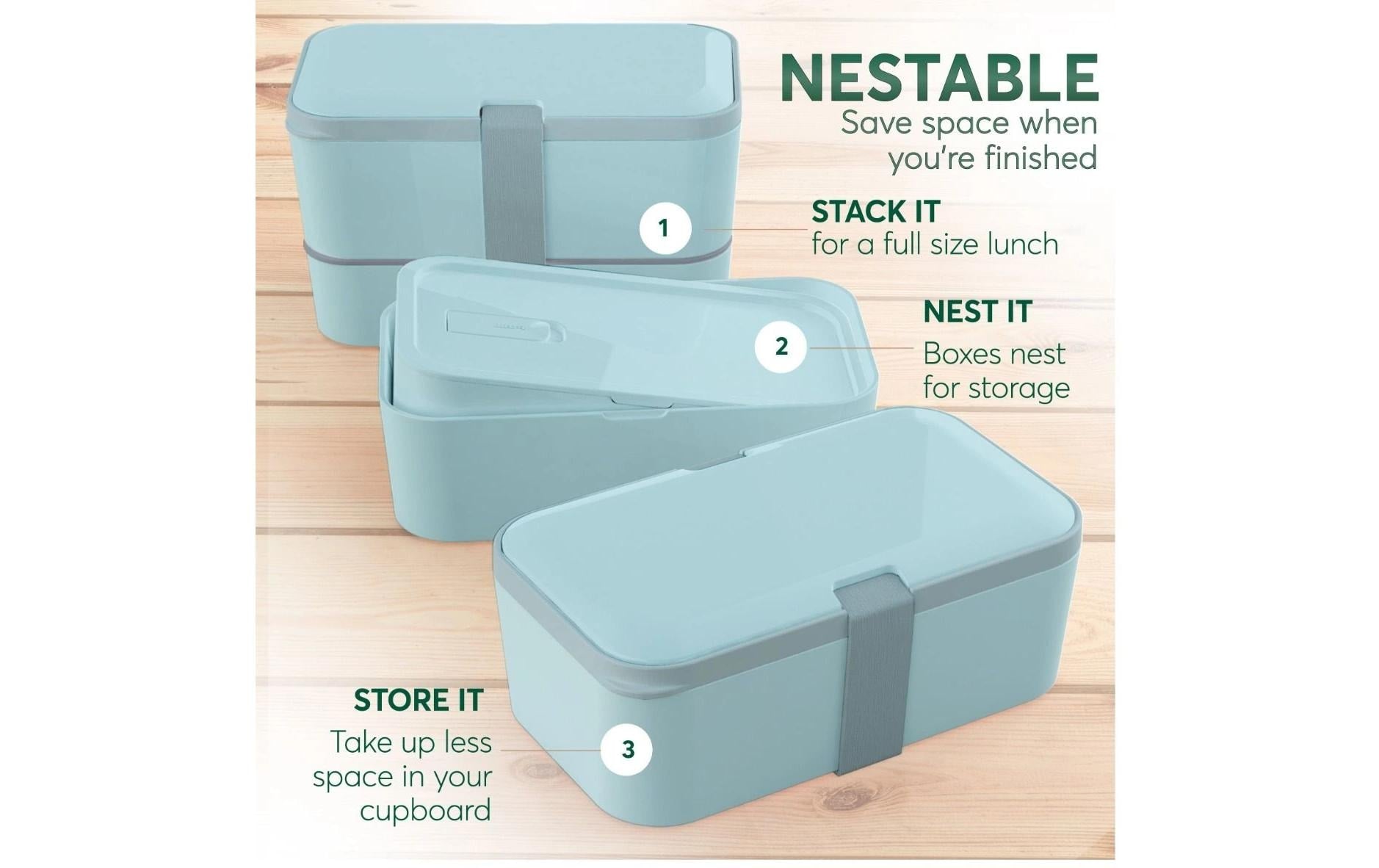 Umami Nestable – Lunchbox 1,5 l, 11 × 18,2 × 7 cm, Polypropylen (PP), Mint/Blau, 2 Fächer, leckdicht