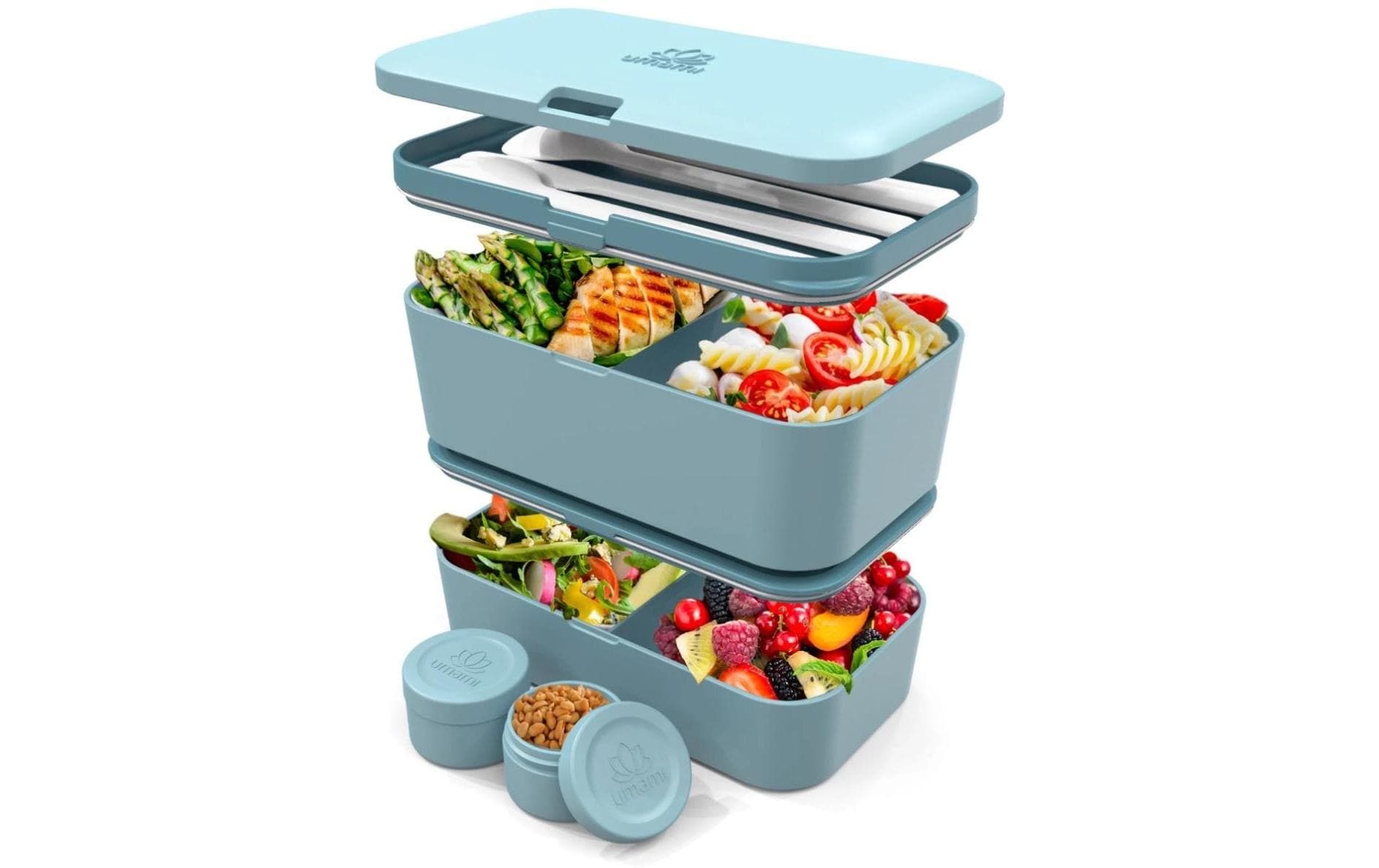 Umami Nestable – Lunchbox 1,5 l, 11 × 18,2 × 7 cm, Polypropylen (PP), Mint/Blau, 2 Fächer, leckdicht