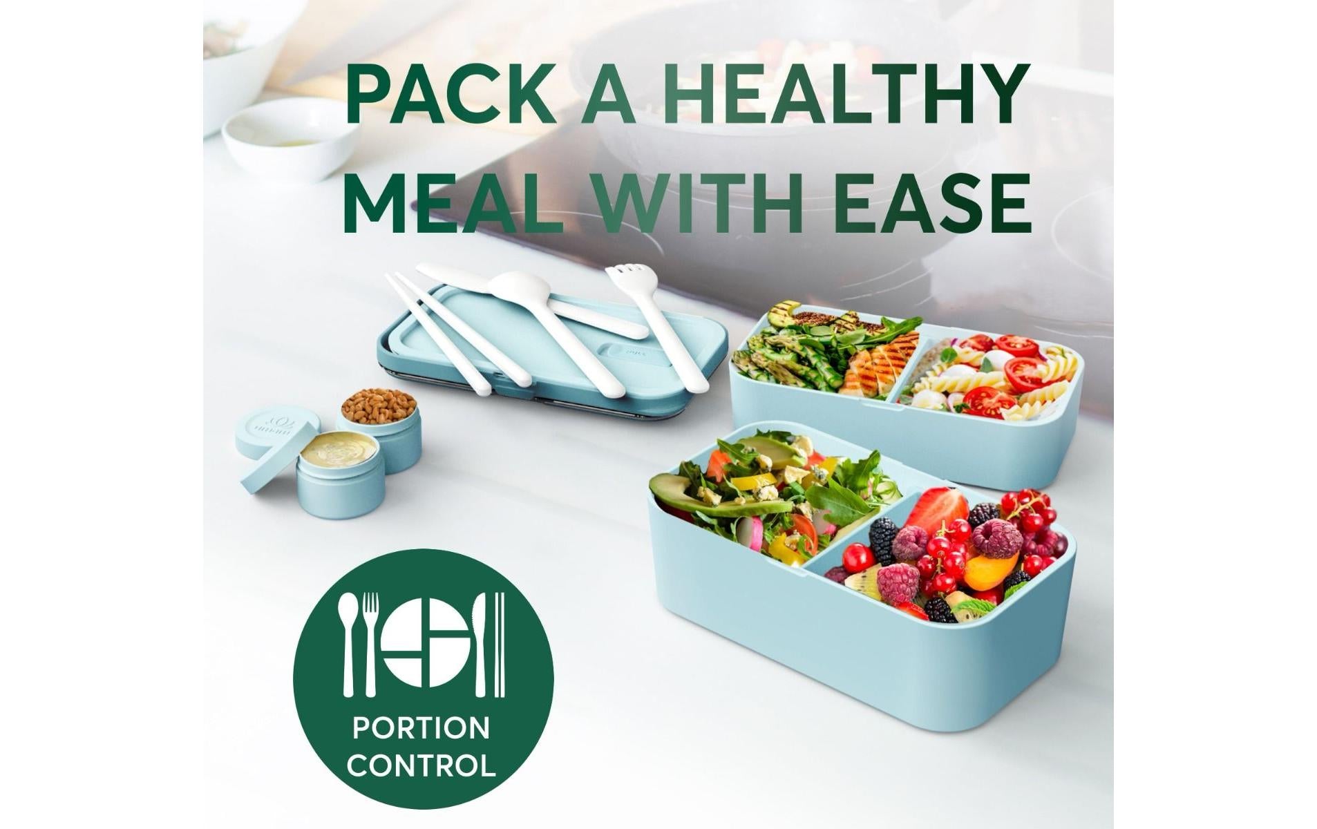 Umami Nestable – Lunchbox 1,5 l, 11 × 18,2 × 7 cm, Polypropylen (PP), Mint/Blau, 2 Fächer, leckdicht