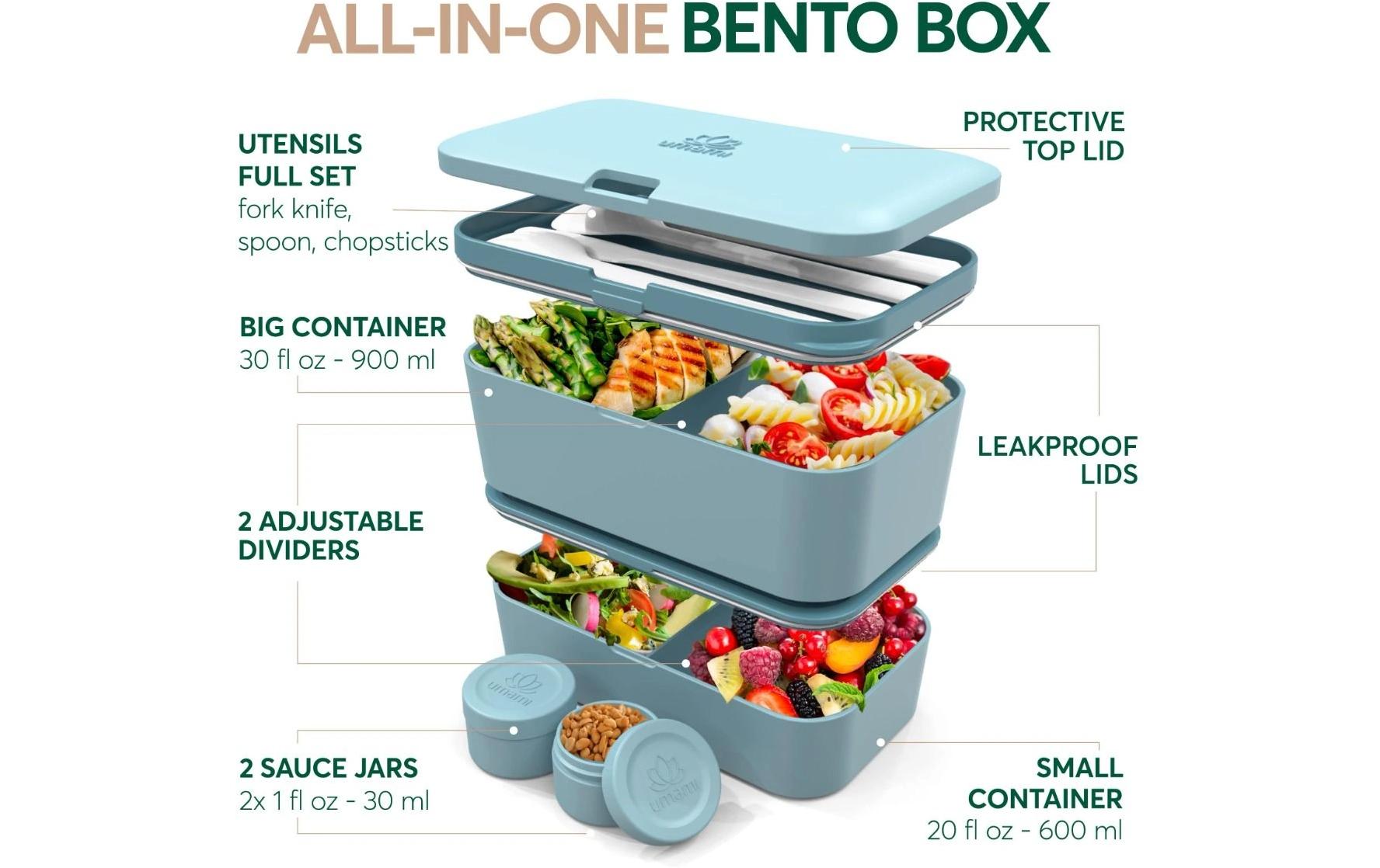 Umami Nestable – Lunchbox 1,5 l, 11 × 18,2 × 7 cm, Polypropylen (PP), Mint/Blau, 2 Fächer, leckdicht