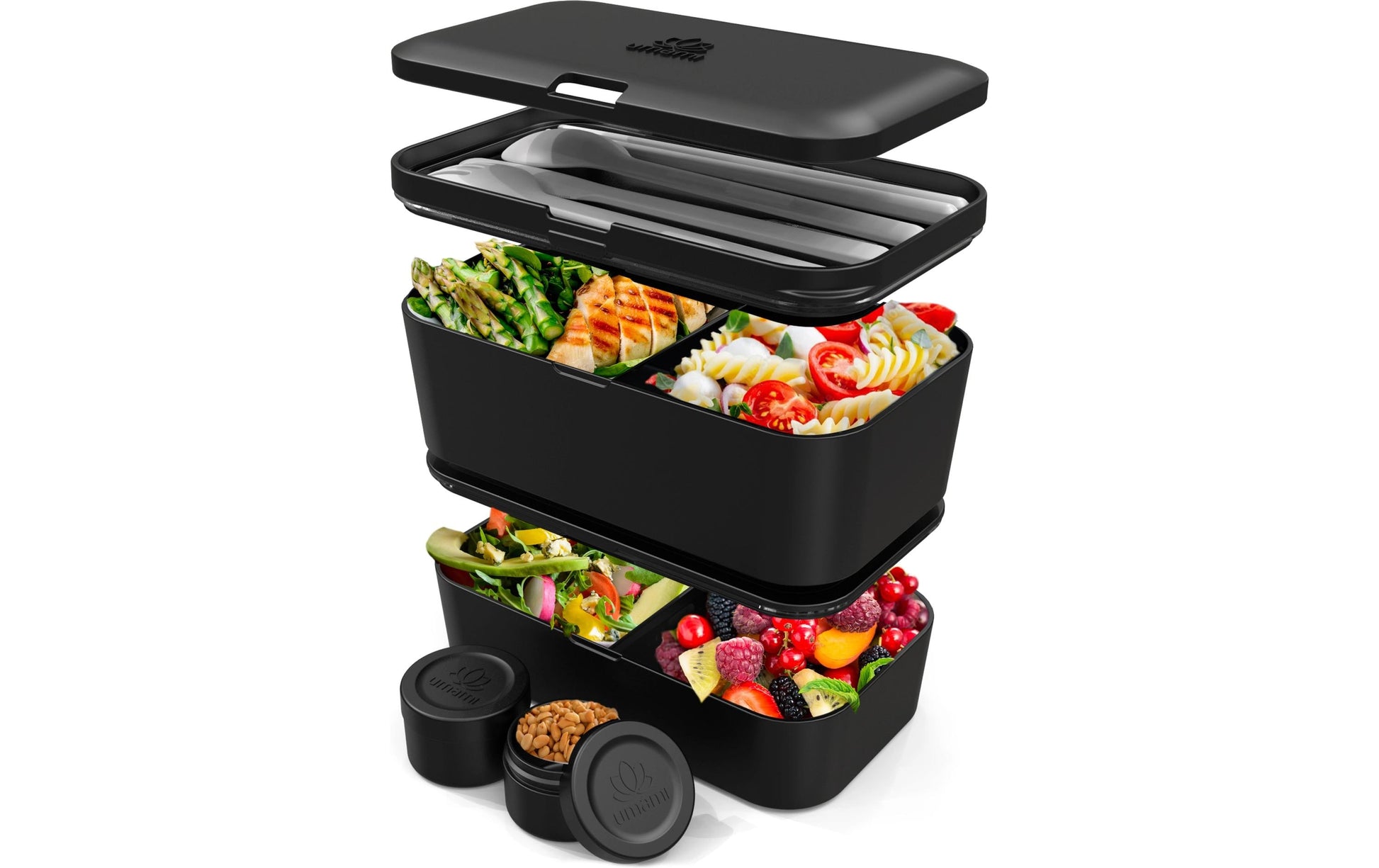Umami Nestbare Bento Box – Lunchbox 1,5 l, 11 × 18,2 × 7 cm, Polypropylen (PP), schwarz, leckdicht