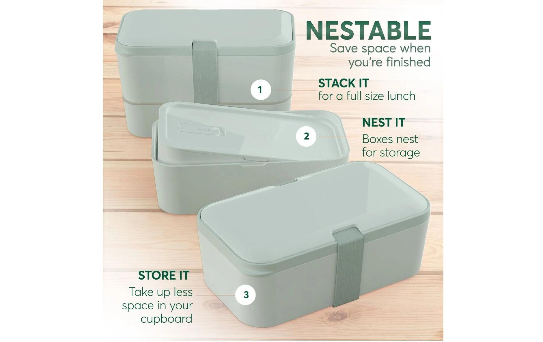 Umami Nestbare Bento Box – Lunchbox 1,5 l, 11 × 18,2 × 7 cm, Polypropylen (PP), grün