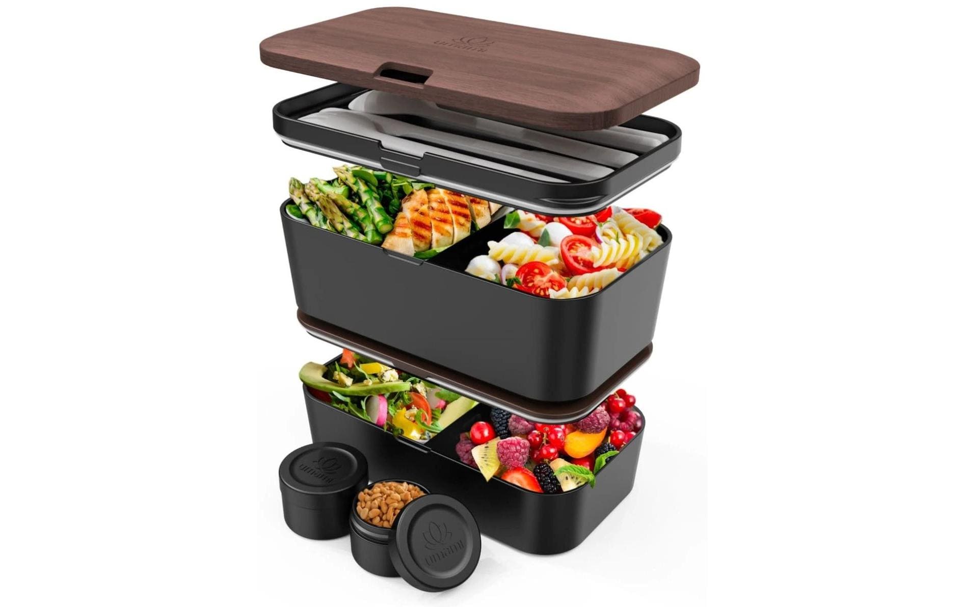 Umami Nestable – Lunchbox 1,5 l, 11 × 18,2 × 7 cm, Polypropylen (PP), walnuss/schwarz, leckdicht