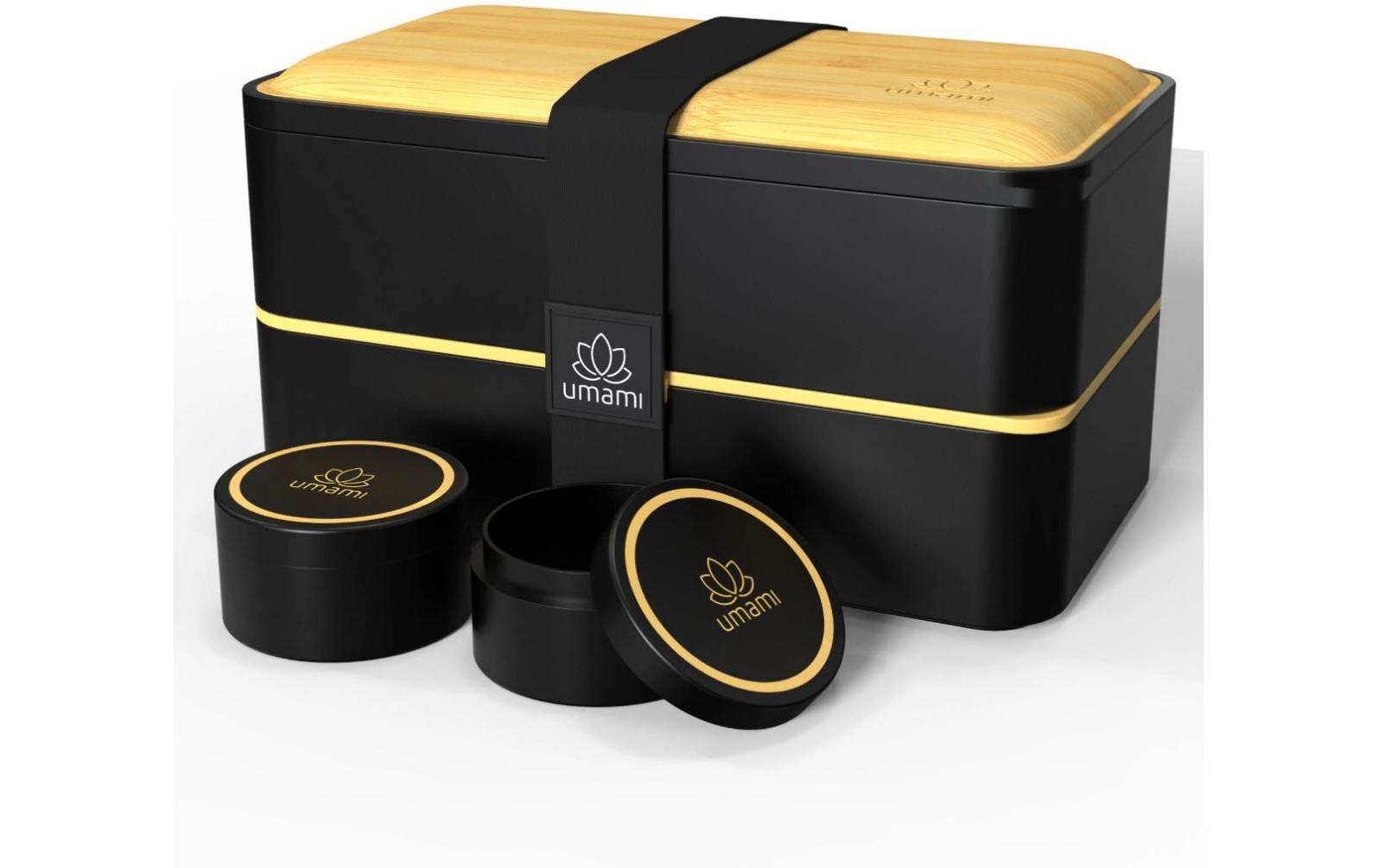 Umami Original – Lunchbox 1,5 l, 11 × 18,2 × 7 cm, Polypropylen (PP)/Bambus, schwarz, 4-teilig, leckdicht