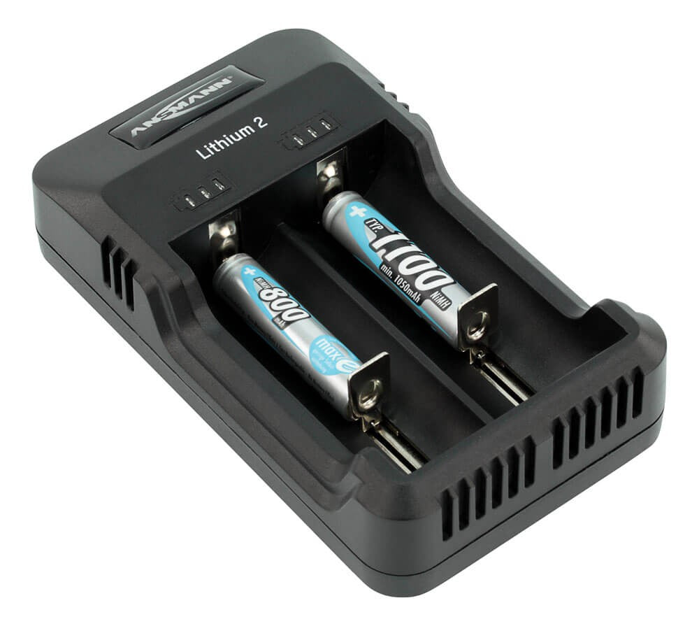 Ansmann Lithium 2 Ladegerät – LED-Anzeige, unabhängige Ladeplätze – für AA, AAA, 26650 und andere