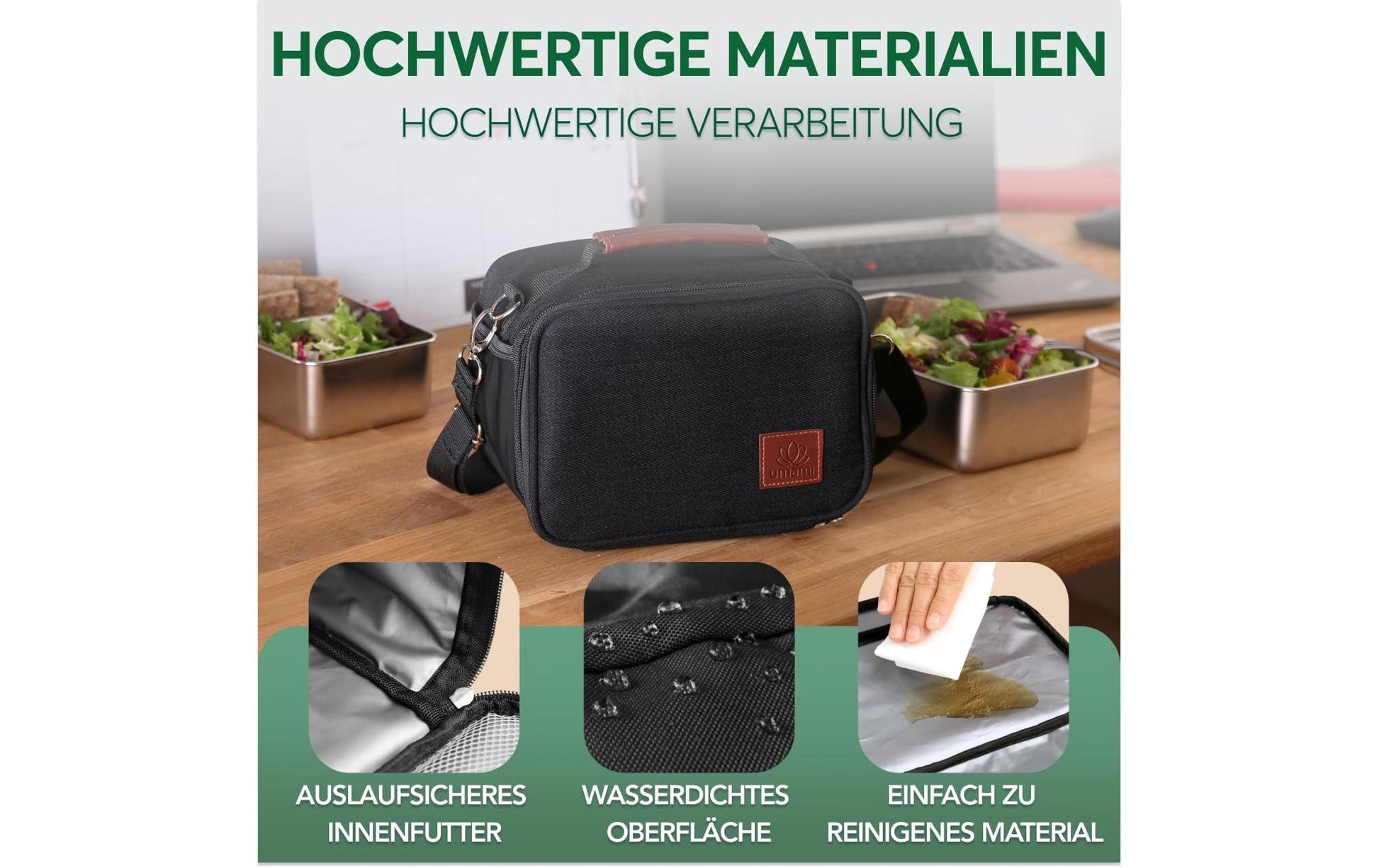 Umami Lunchbox Thermocase – Reissverschluss, spülmaschinenfest – 14 × 16 × 21 cm – Schwarz – Nylon – 1 Stk.