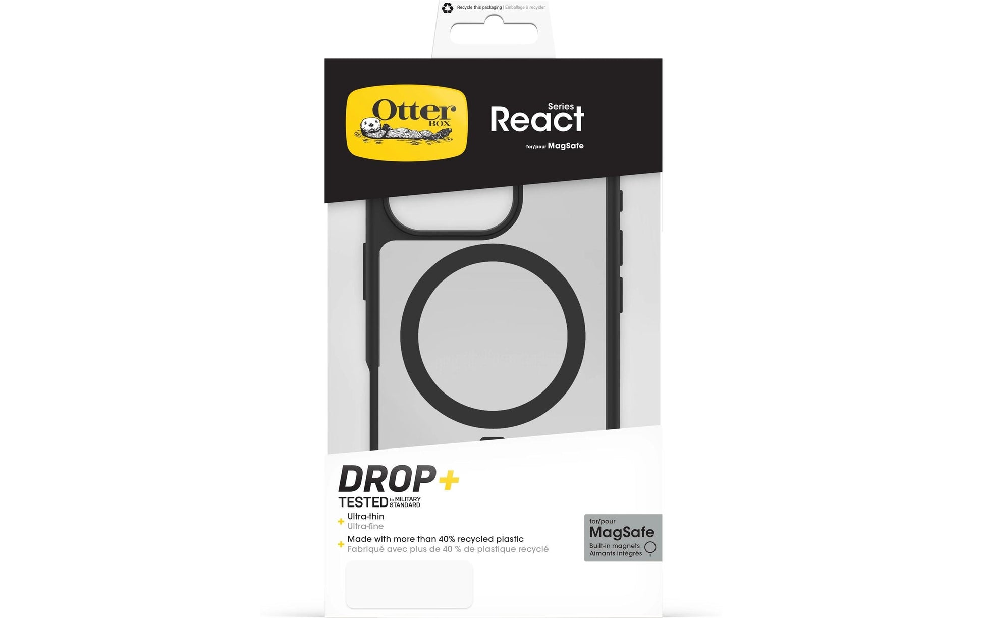 OtterBox Backcover React – für Apple iPhone 16 Pro – transparent/schwarz – PC, MagSafe-kompatibel