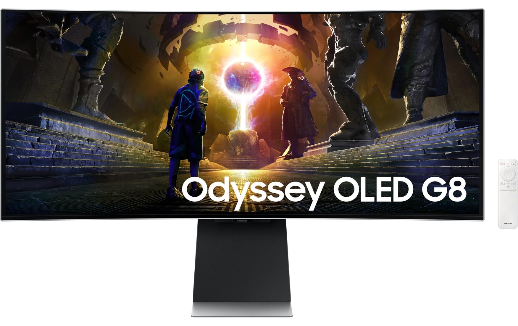 Samsung G85SD (S34DG850SU) – Monitor, 34", OLED, 175 Hz, 250 cd/m², Tizen, Silber