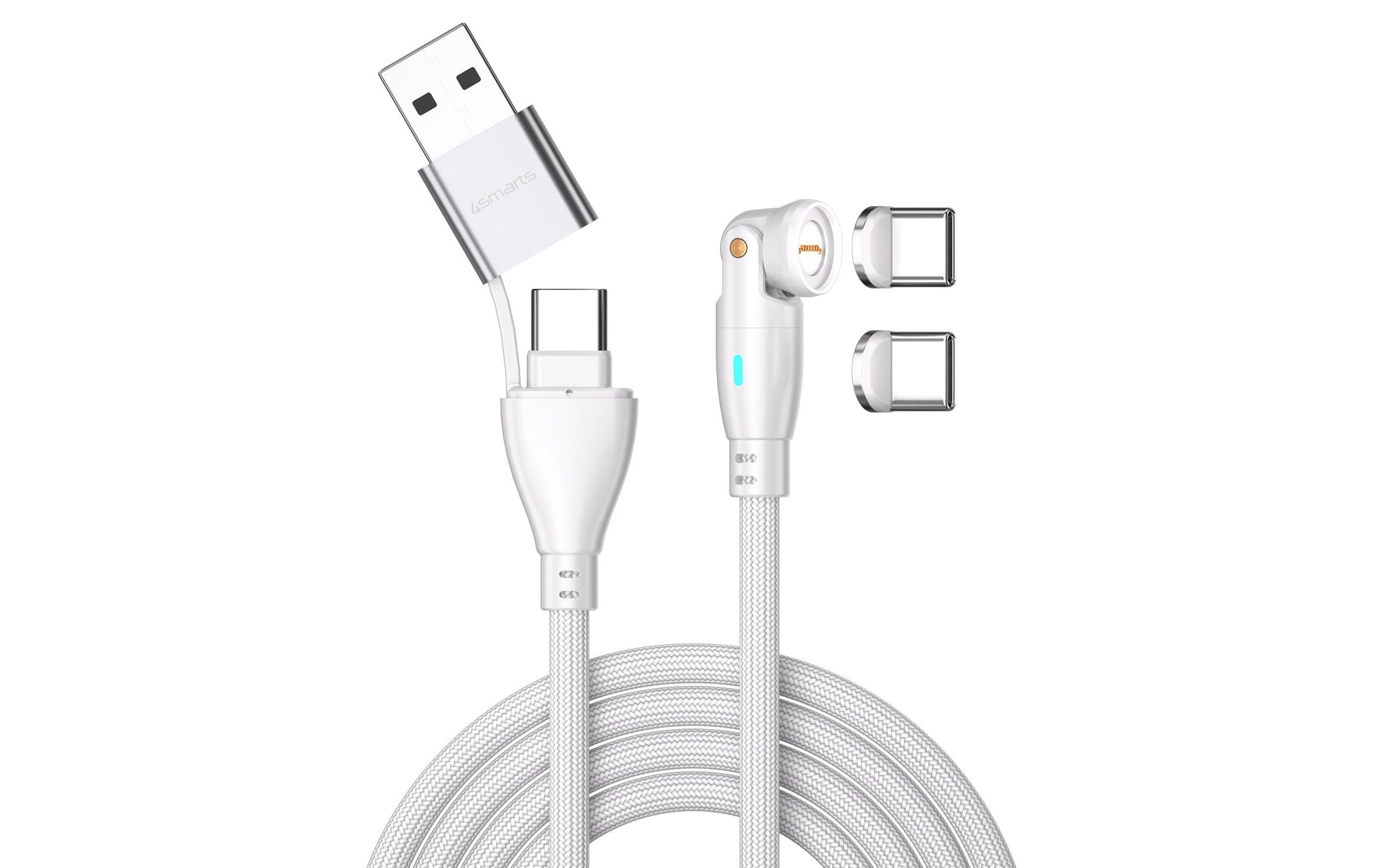4smarts USB-C auf USB-C Kabel – USB 2.0 (480 Mbit/s) – 1,8 m – PD 100 W – Textilmantel, Abgewinkelt – Weiss