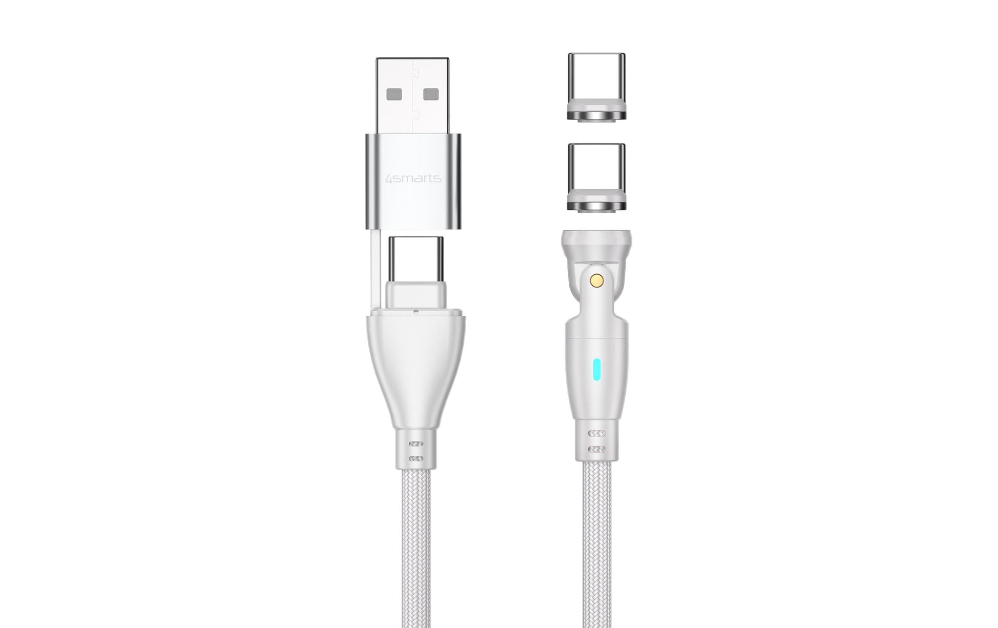 4smarts USB-C auf USB-C Kabel – USB 2.0 (480 Mbit/s) – 1,8 m – PD 100 W – Textilmantel, Abgewinkelt – Weiss
