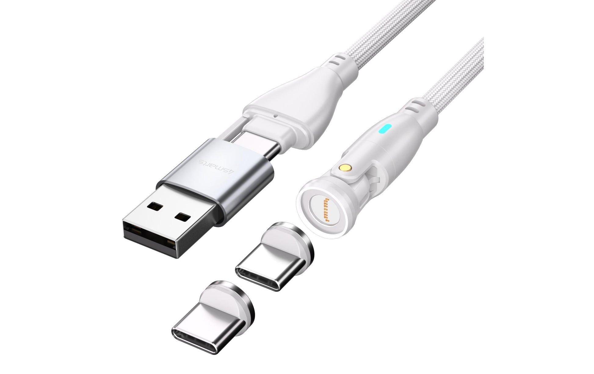4smarts USB-C auf USB-C Kabel – USB 2.0 (480 Mbit/s) – 1,8 m – PD 100 W – Textilmantel, Abgewinkelt – Weiss