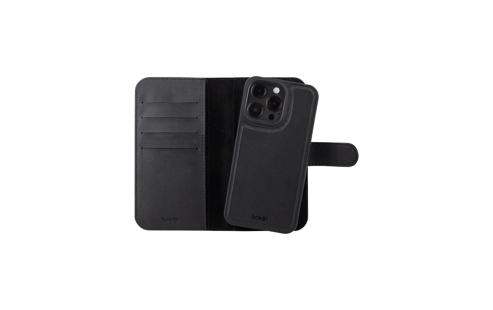 Holdit – Booklet-Hülle – für Apple iPhone 16 Pro Max – schwarz – PC – MagSafe-kompatibel, mit Kartenfach
