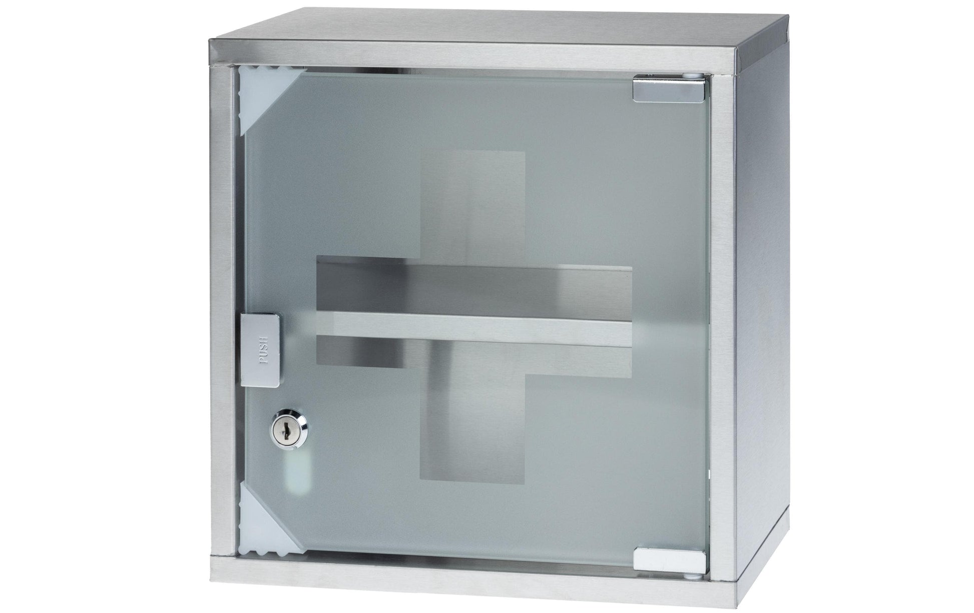 Struct S – Medizinschrank, abschliessbar, Glas, 300 × 120 × 300 mm, silber