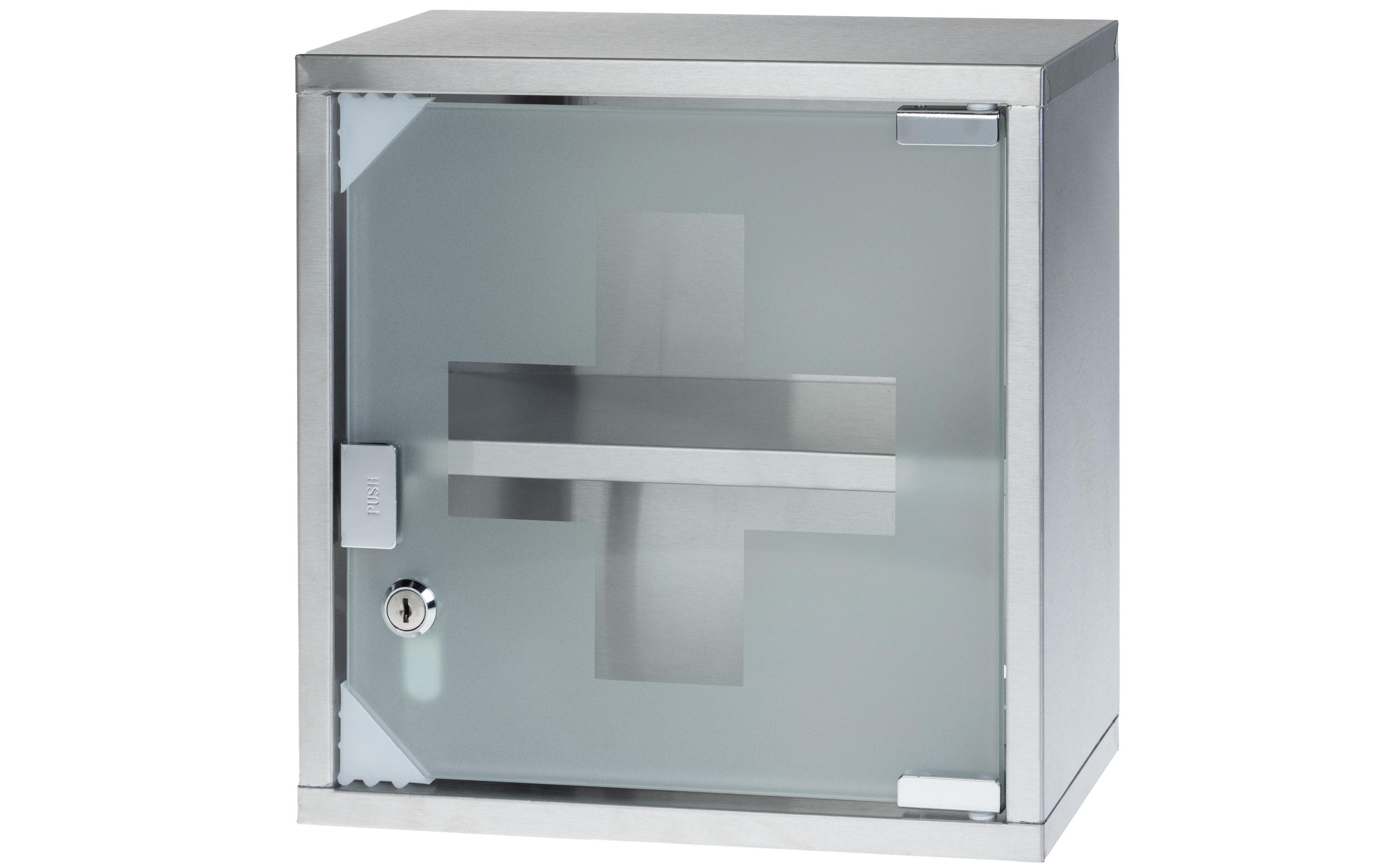 Struct S – Medizinschrank, abschliessbar, Glas, 300 × 120 × 300 mm, silber