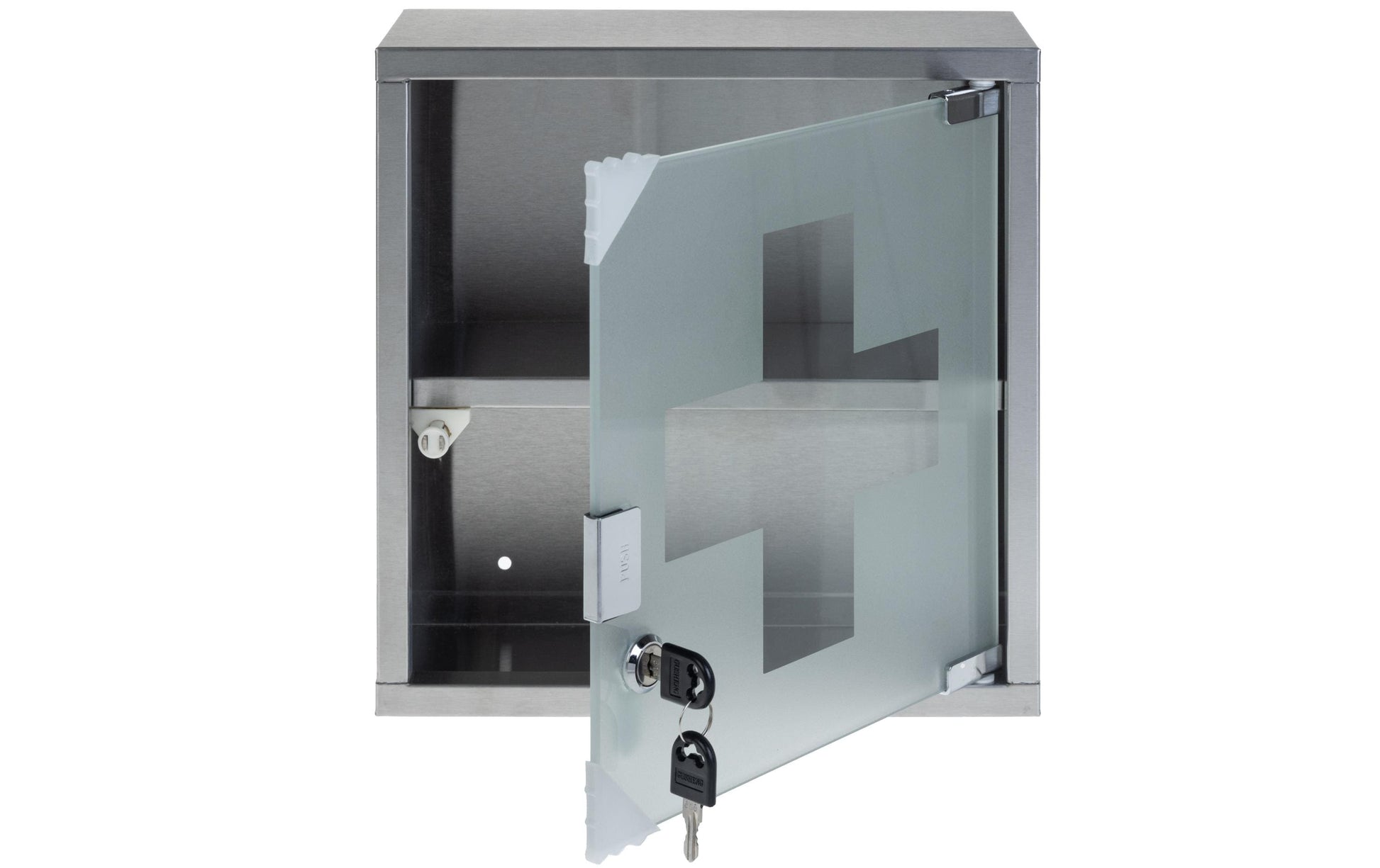 Struct S – Medizinschrank, abschliessbar, Glas, 300 × 120 × 300 mm, silber