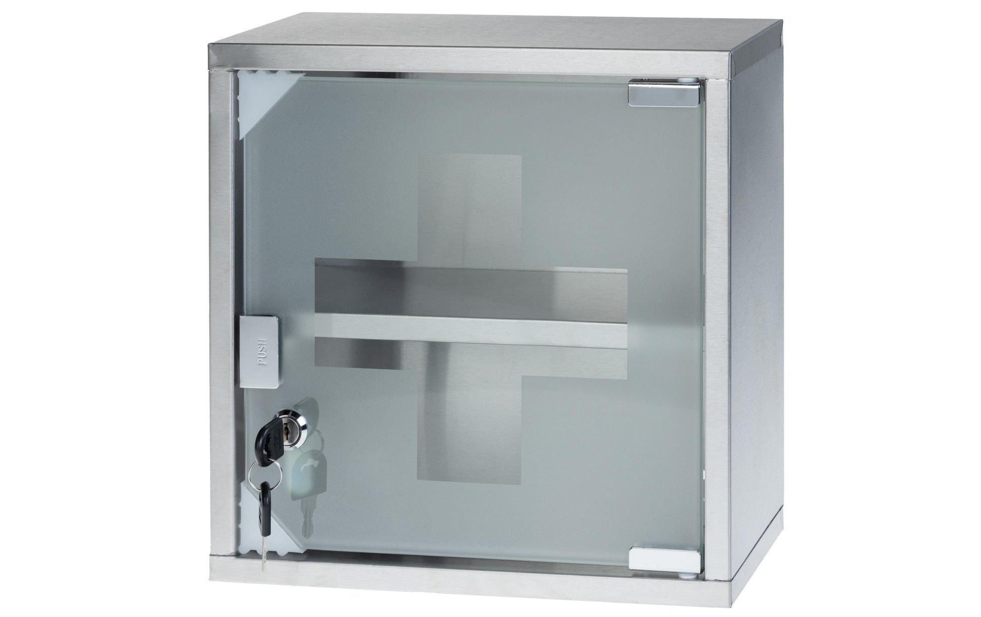 Struct S – Medizinschrank, abschliessbar, Glas, 300 × 120 × 300 mm, silber