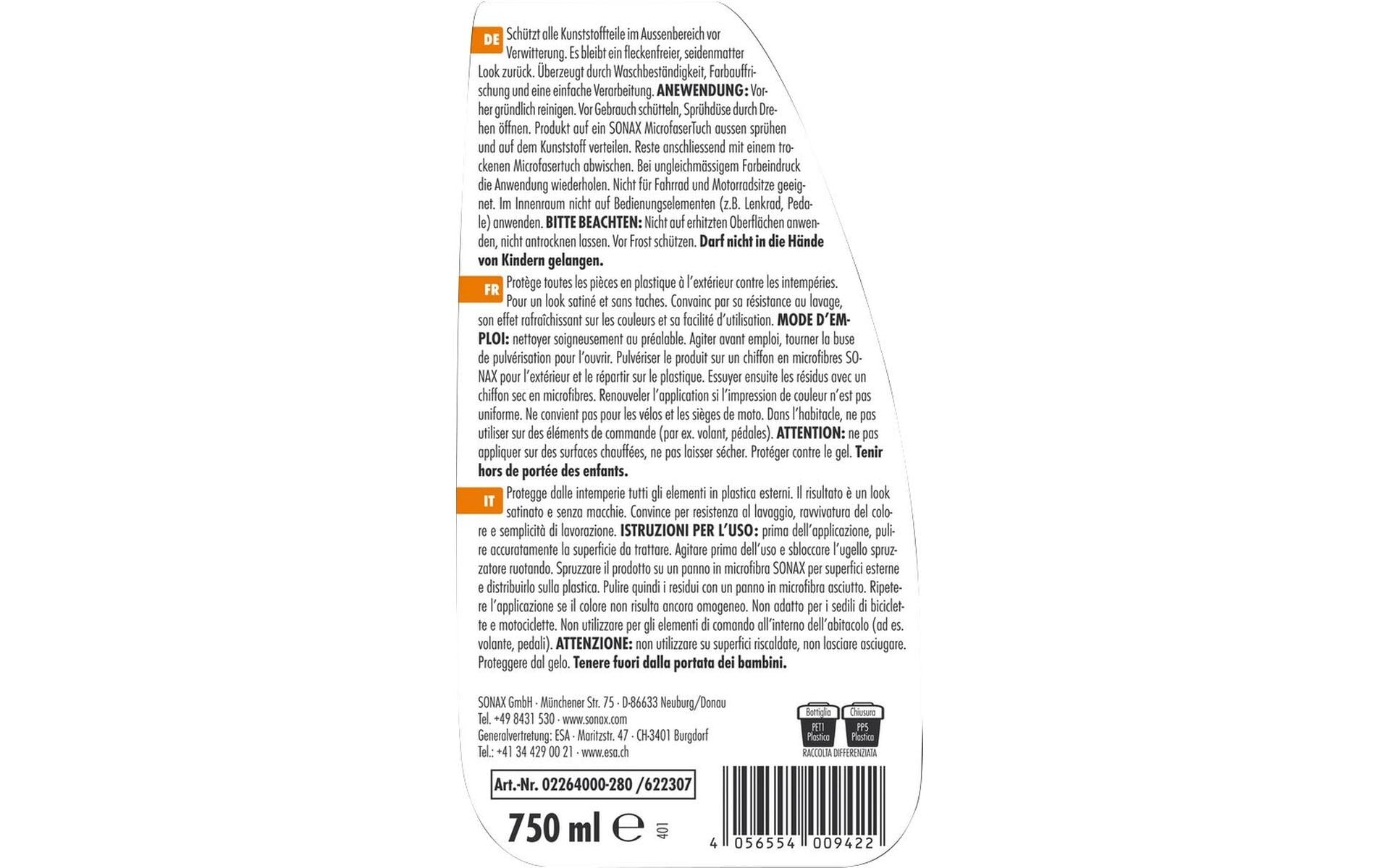 Sonax XTREME Kunststoffversiegelung Ceramic – für Aussen & Kunststoff – 750 ml – Spray – 1 Stk.