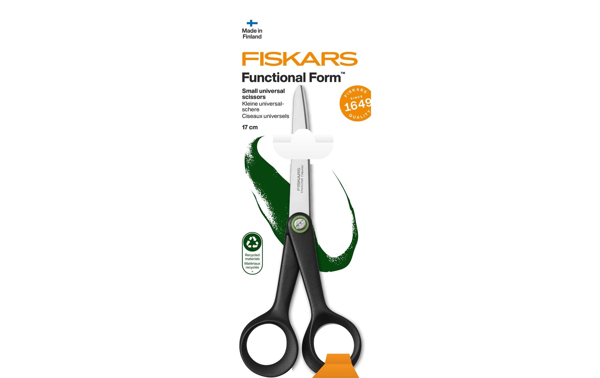 Fiskars Schere 17,0 cm, für Rechtshänder – Edelstahl, ergonomischer Griff, Schwarz
