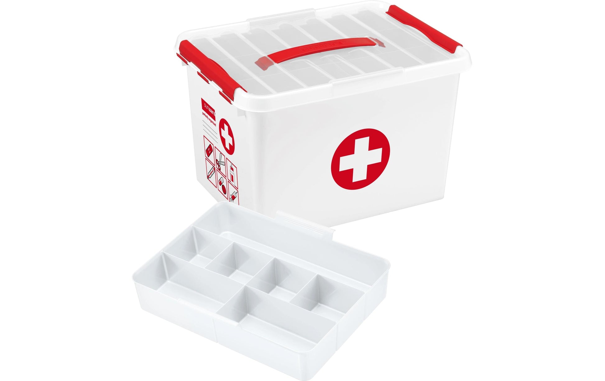 Sunware Erste-Hilfe-Aufbewahrungsbox the q-line – 22 l, 400 × 260 × 300 mm, weiss