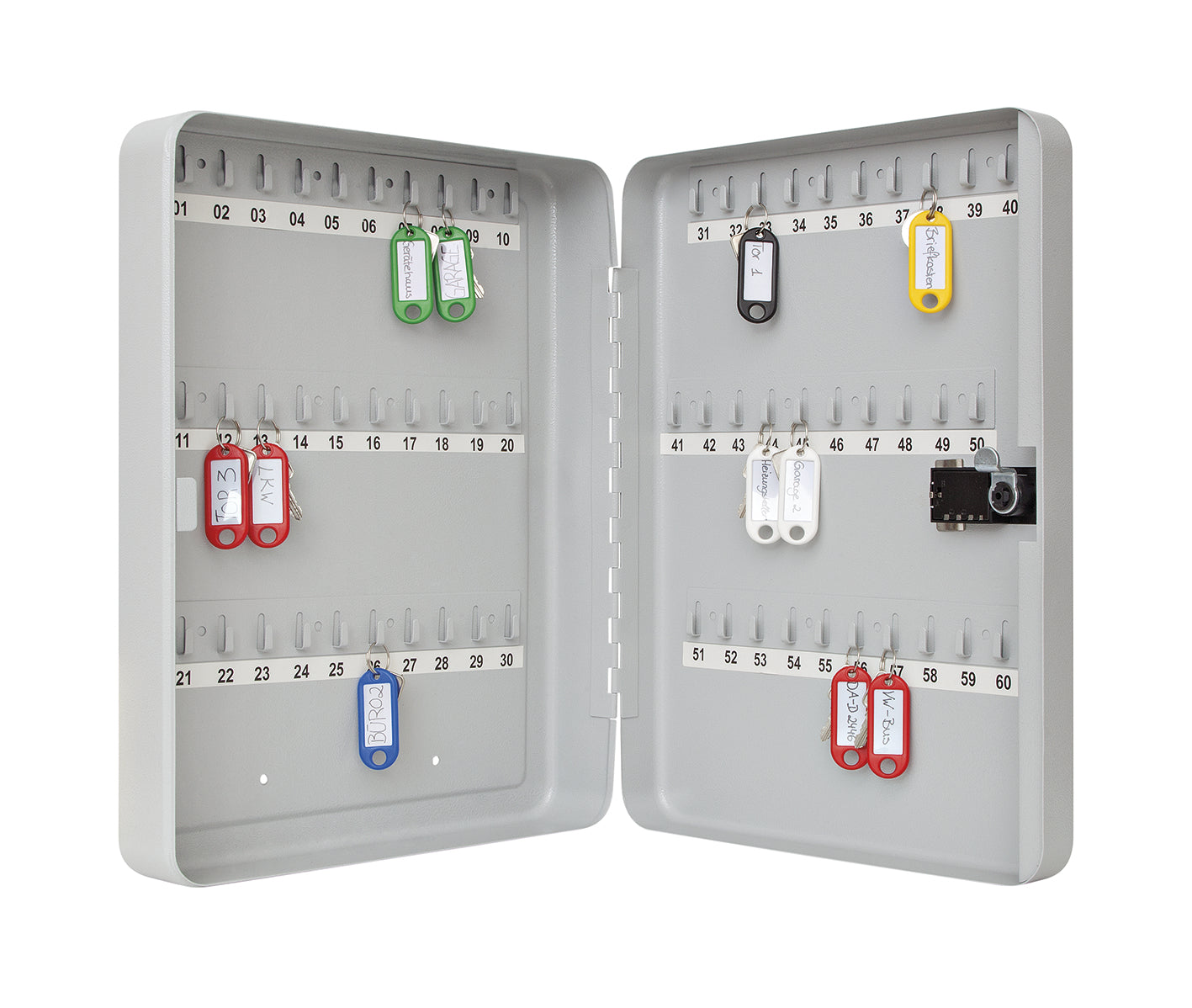 WEDO 102 46037 – Schlüsselschrank für 60 Schlüssel, Zahlenschloss, Stahl, Silber, 94 × 288 × 370 mm