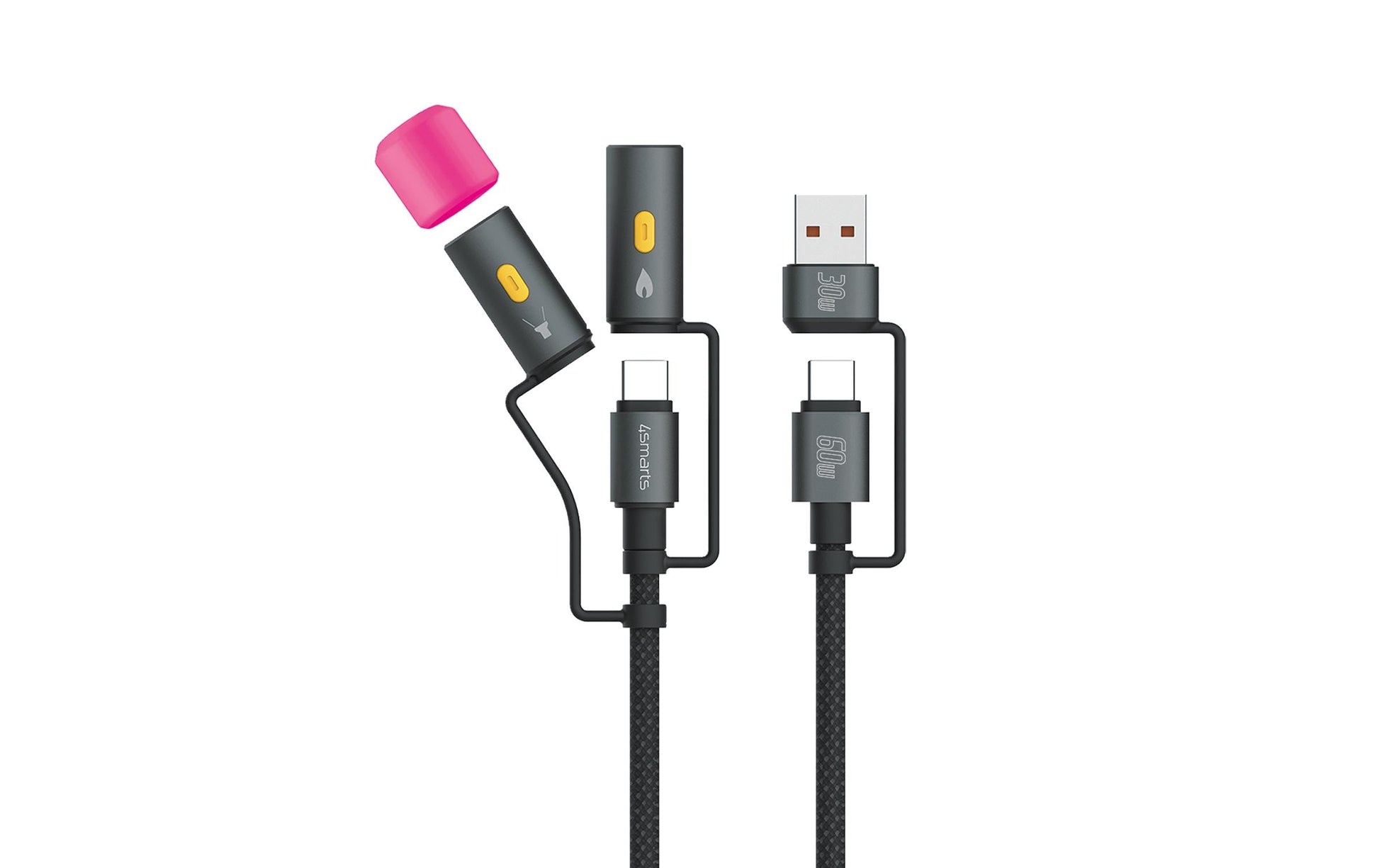 4smarts USB-C auf USB-C Kabel – USB 2.0 (480 Mbit/s) – 1 m – PD 60 W – Schwarz/Grau