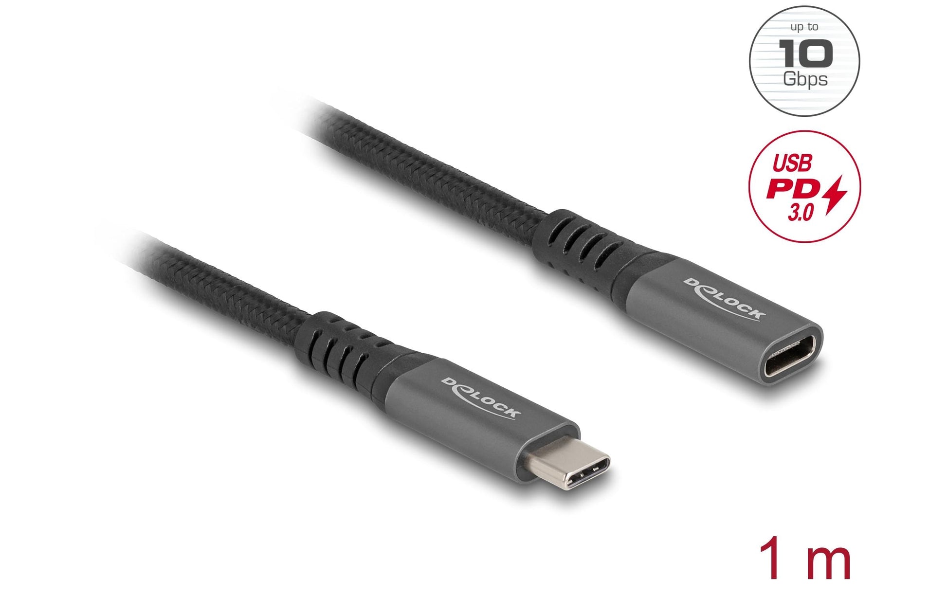 DeLOCK USB-C Verlängerungskabel (Stecker zu Buchse) – USB 3.2 Gen 2 (10 Gbit/s) – 1 m – PD 100 W – 4K/60