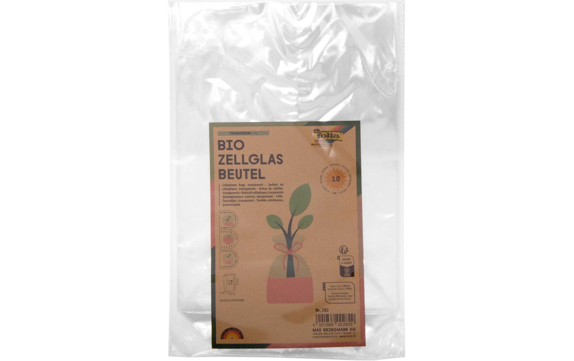 Folia Cellophantüten – mit Kreuzboden, kompostierbar – 145 × 235 mm – 10 Stk.