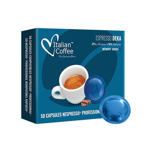 Italian Coffee Espresso Deka – Kaffeepads für Nespresso – entkoffeiniert, Intensität 7, 50 Pads