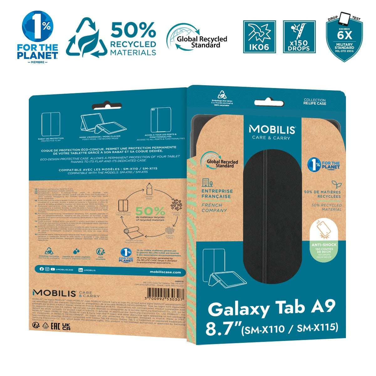 Mobilis Tablet-Hülle für Galaxy Tab A9 8,7" (SM-X110/SM-X115) – Schwarz