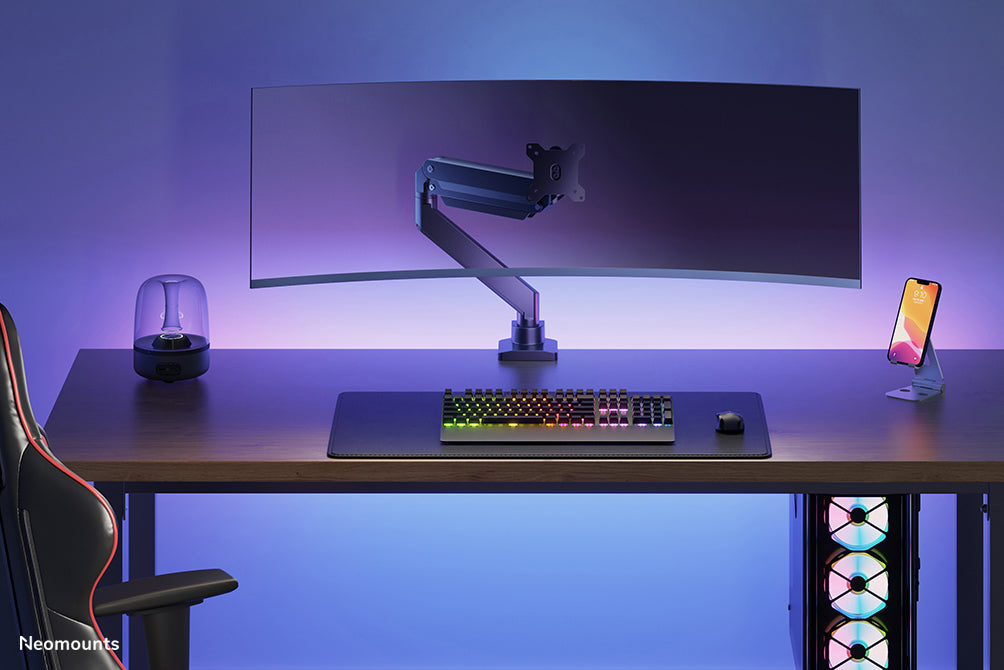 Neomounts D775 Blackplus – Monitorarm, Tischklemme, Tischdurchführung, bis 49", höhenverstellbar, Gasfeder
