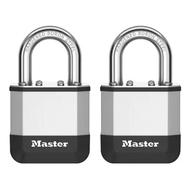 Master Lock Elite Mechanisches Vorhängeschloss – Stahl, Bügel 38×24 mm, Aussen, Silber, 2 Stk.
