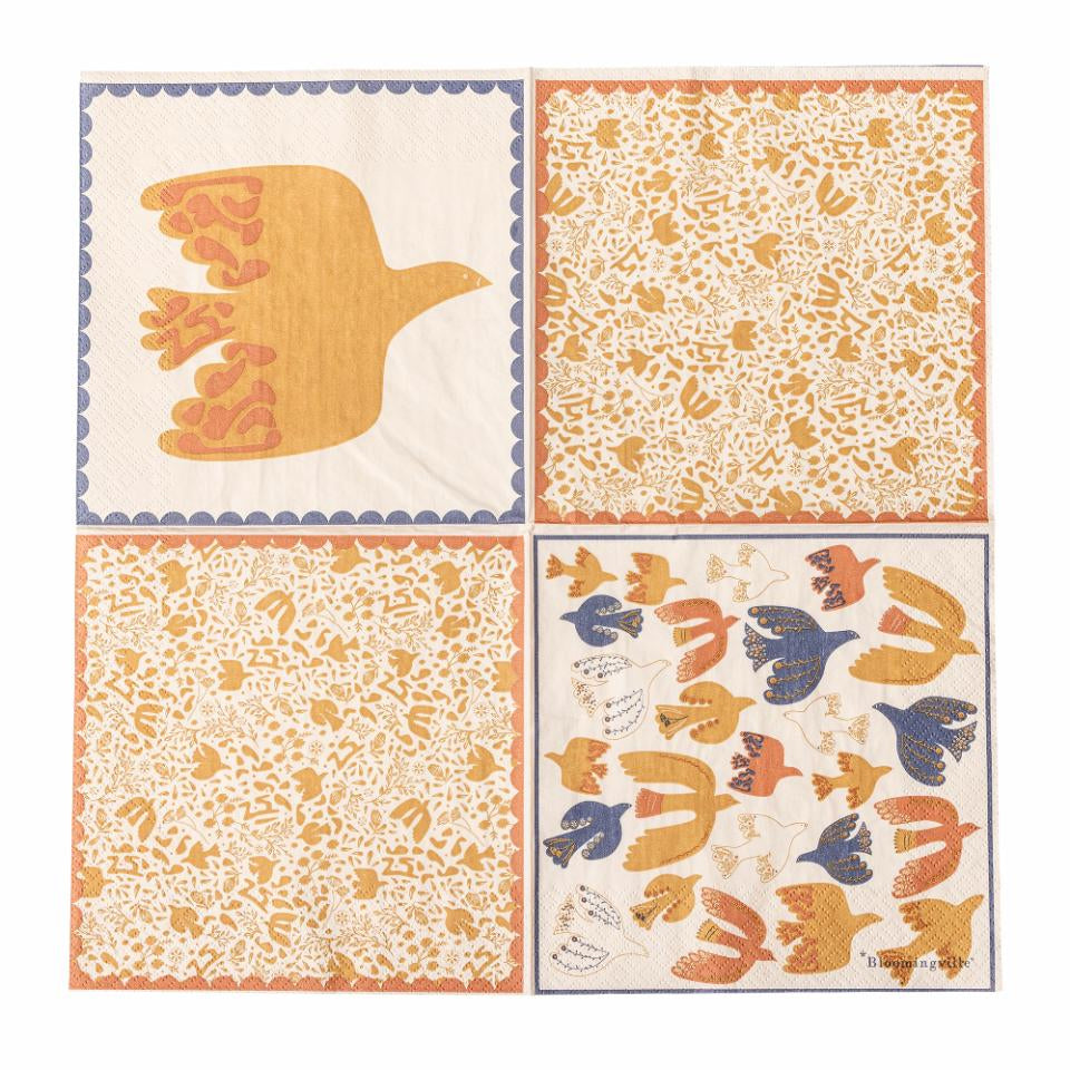 Bloomingville Servietten, Vogel, 33 × 33 cm, Mehrfarbig – FSC – 20 Stk.