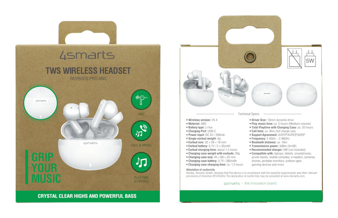 4smarts SkyBuds Screen ANC – True Wireless In-Ear Kopfhörer – Bluetooth – Weiss – bis 20 h