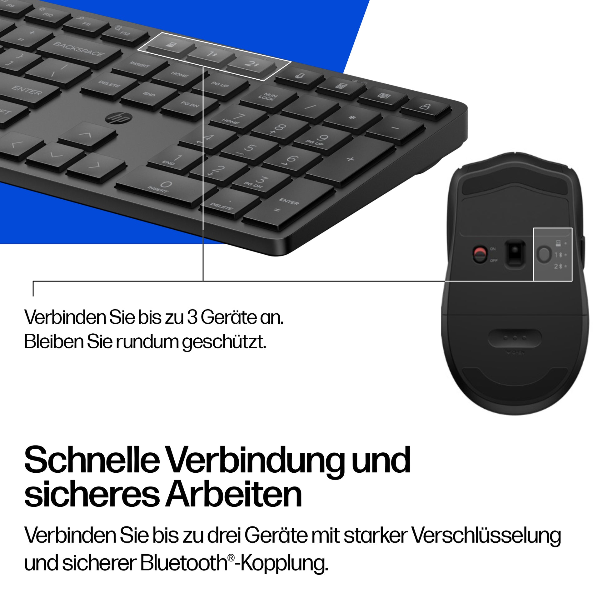 HP Multi-Device Dual-Mode – Tastatur-Maus-Set – 100% – Membran – Bluetooth & 2,4 GHz (USB-A Empfänger) – Weiss
