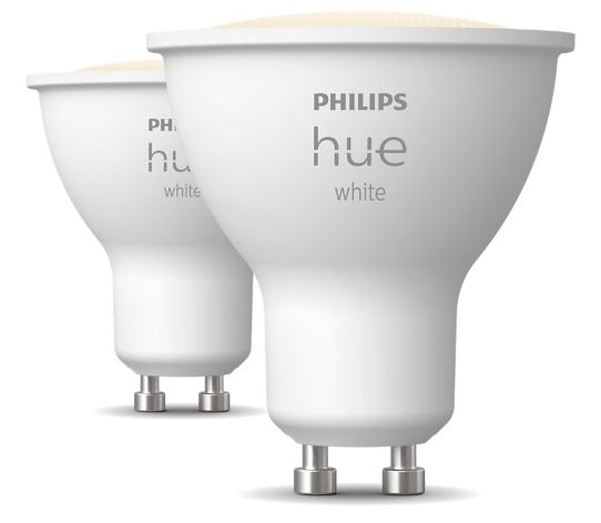 Philips Hue White LED-Leuchtmittel GU10 2er-Pack – 4,2 W dimmbar, 2700 K, für Bluetooth/Zigbee/Apple HomeKit