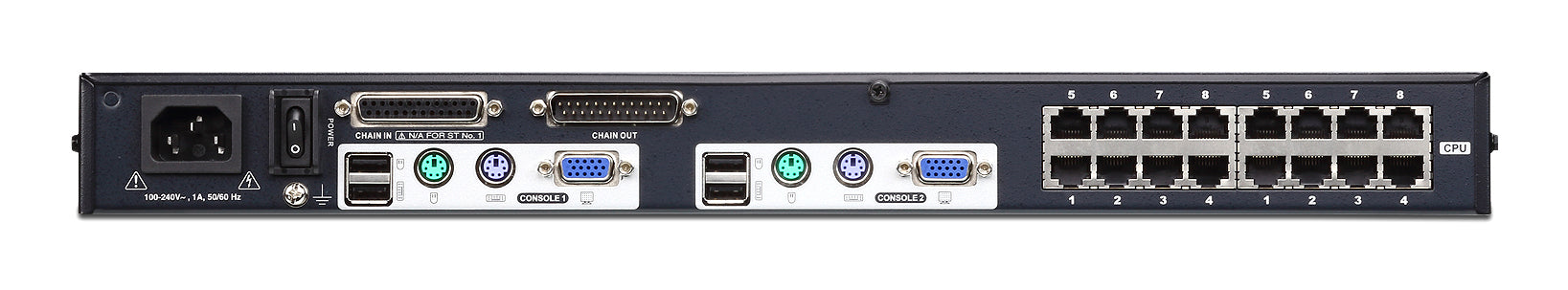 ATEN KH2516A – KVM-Switch Cat 5 – 16×RJ45, 2 Konsolen, DisplayPort/HDMI/DVI/VGA, Schwarz, 19" Rack