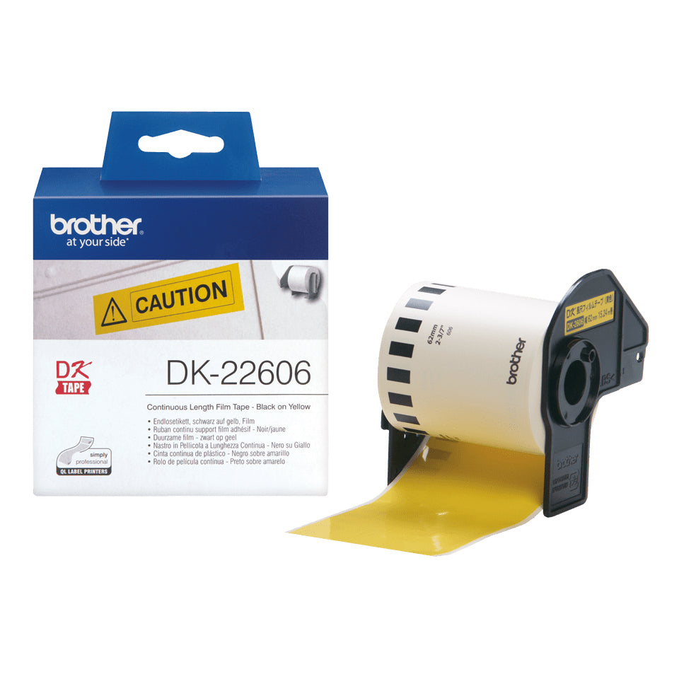 Brother Schriftband – 88 mm × 15,2 m, gelb, schwarz – für Brother QL1050, QL1060N, QL500 und andere – DK-22606
