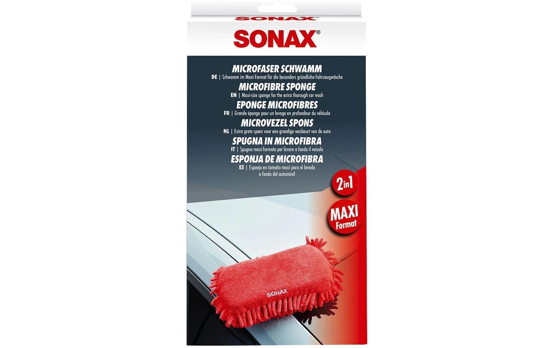 Sonax Mikrofaser-Schwamm 2-in-1 – Rechteckig, für Auto, Rot, 1 Stk.
