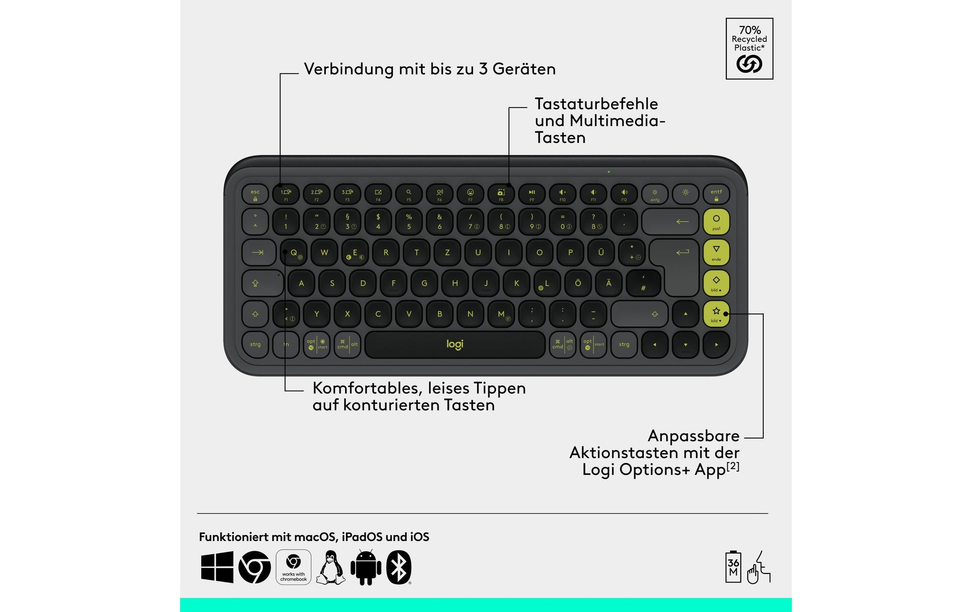 Logitech POP ICON – Tastatur, CH-Layout (DE-CH), Grau
