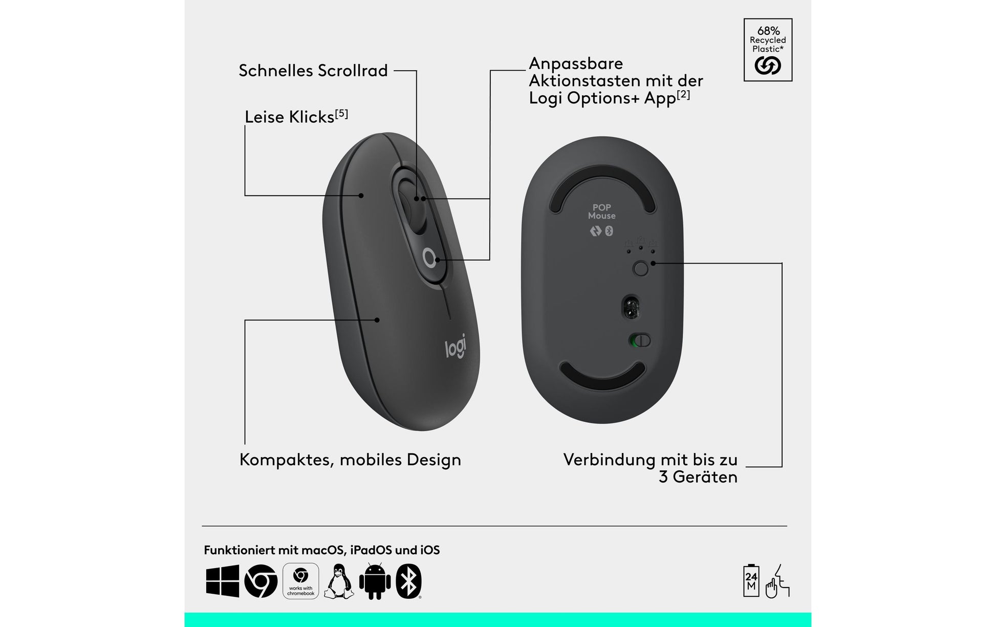 Logitech POP ICON – Tastatur, CH-Layout (DE-CH), Grau