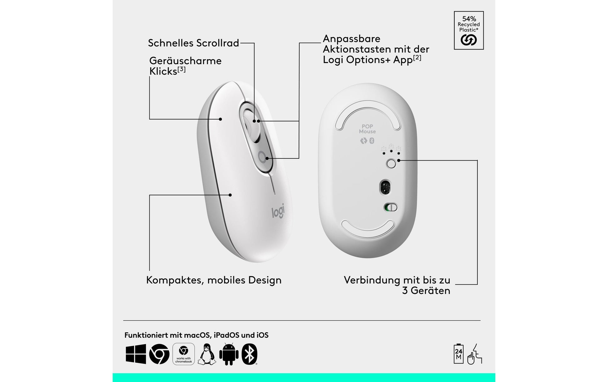 Logitech POP Maus mit Emoji Maus, off-white