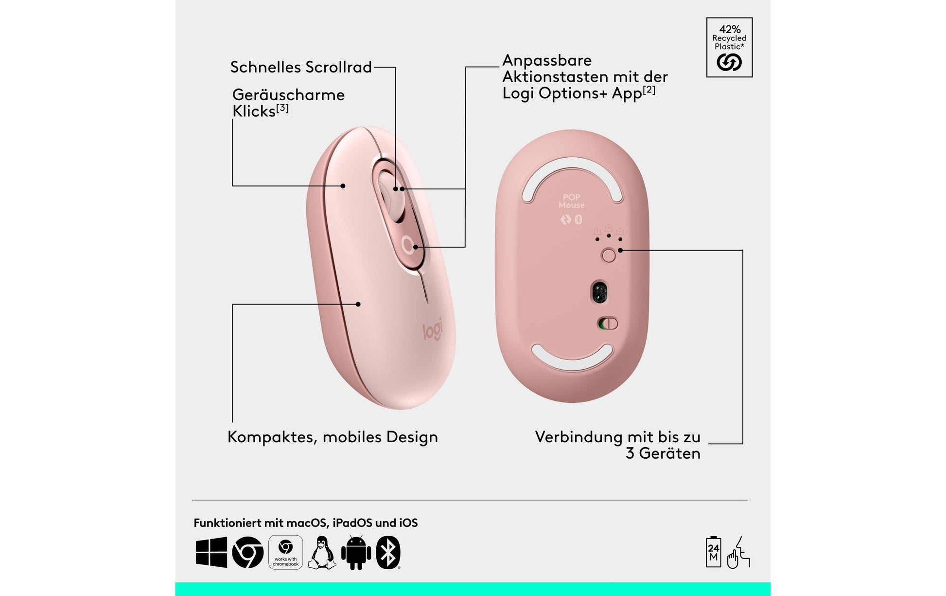 Logitech POP Maus Emoji Rose Maus – Emoji-Taste, Rosa