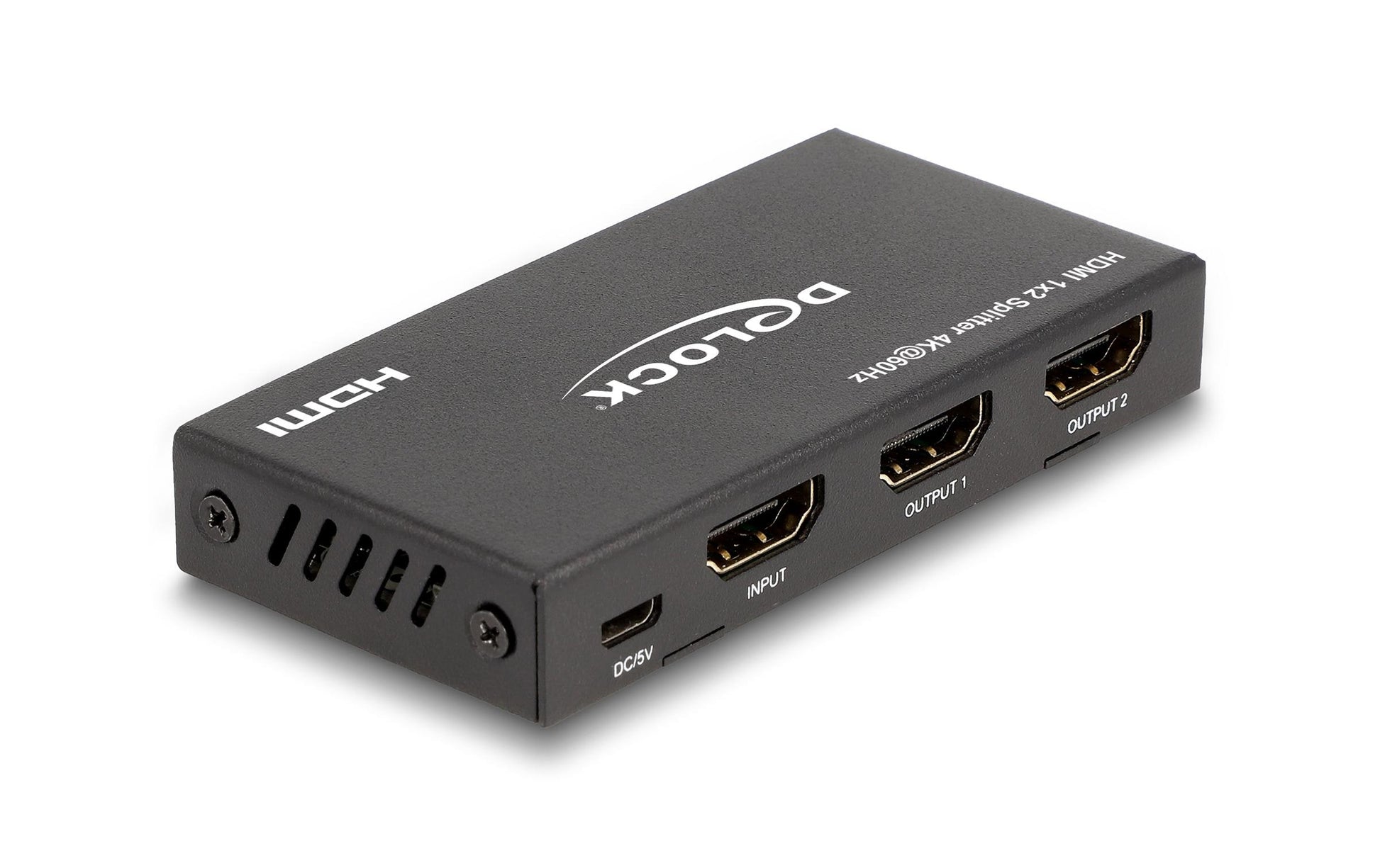 DeLOCK HDMI Splitter, 1× HDMI In / 2× HDMI Out, 4K@60 Hz, HDR, HDCP 1.4/2.2, Downscaler, Schwarz